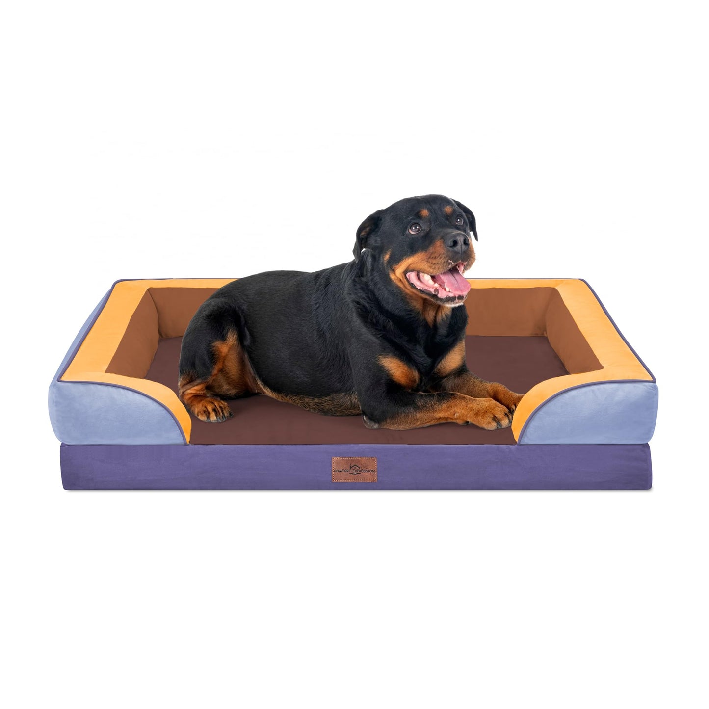 Comfort Expression Orthopedic Dog Bed for Extra Large Dogs with Bolster | Waterproof Dog Couch Bed with Washable Cover & Non-Slip Bottom, Supportive Egg Crate Foam XL Pet Bed, 42x30 Inch