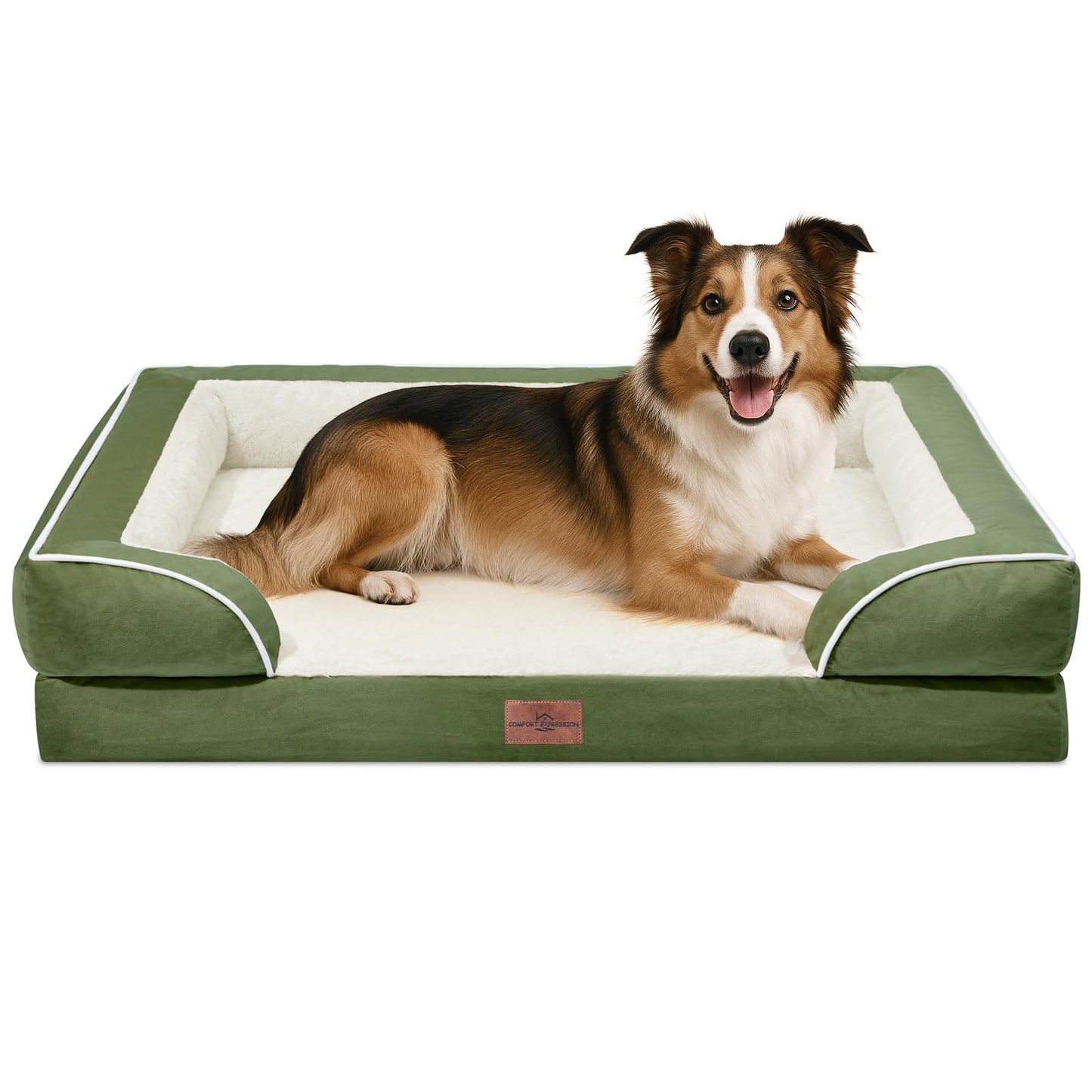 Comfort Expression Orthopedic Dog Bed for Extra Large Dogs with Bolster | Waterproof Dog Couch Bed with Washable Cover & Non-Slip Bottom, Supportive Egg Crate Foam XL Pet Bed, 42x30 Inch
