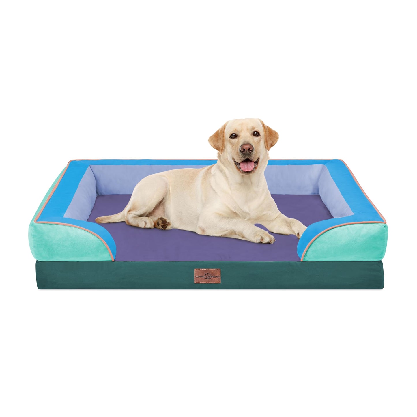 Comfort Expression Orthopedic Dog Bed for Extra Large Dogs with Bolster | Waterproof Dog Couch Bed with Washable Cover & Non-Slip Bottom, Supportive Egg Crate Foam XL Pet Bed, 42x30 Inch