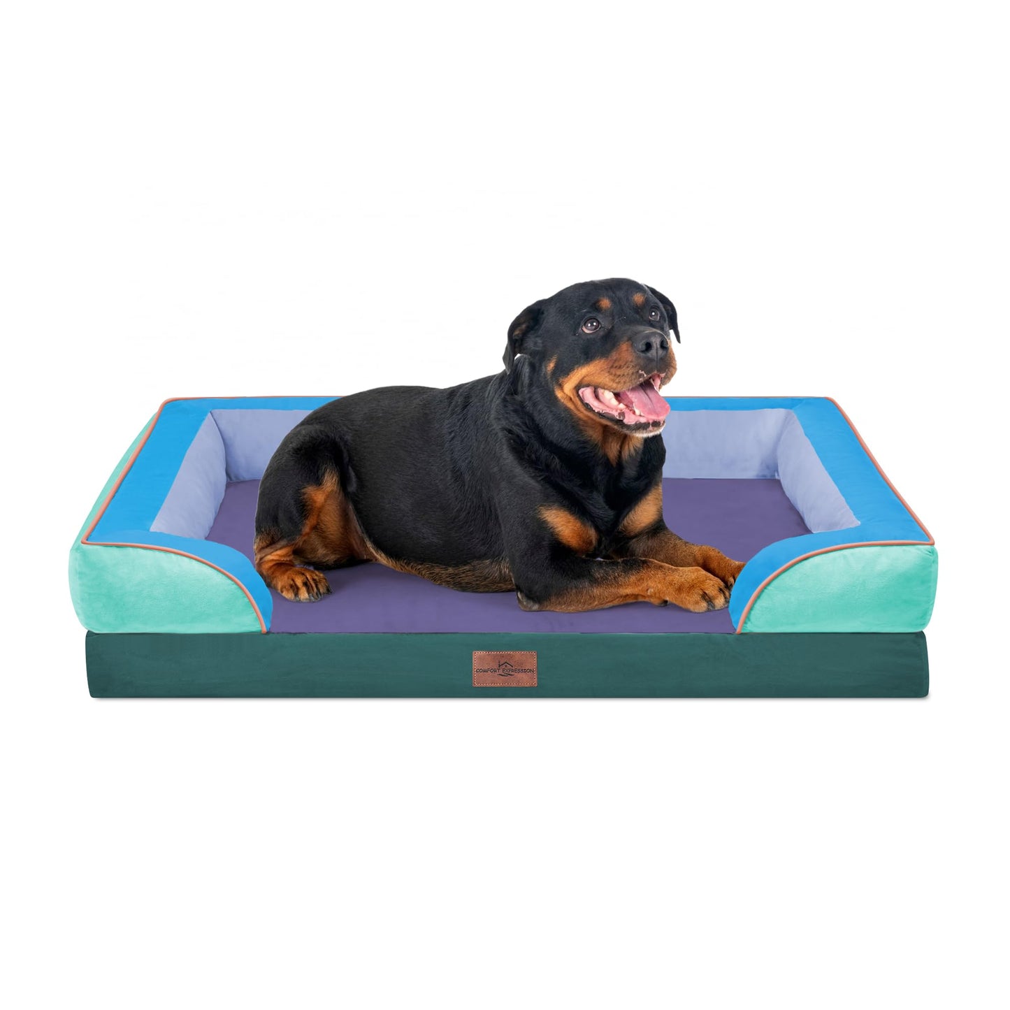 Comfort Expression Orthopedic Dog Bed for Extra Large Dogs with Bolster | Waterproof Dog Couch Bed with Washable Cover & Non-Slip Bottom, Supportive Egg Crate Foam XL Pet Bed, 42x30 Inch