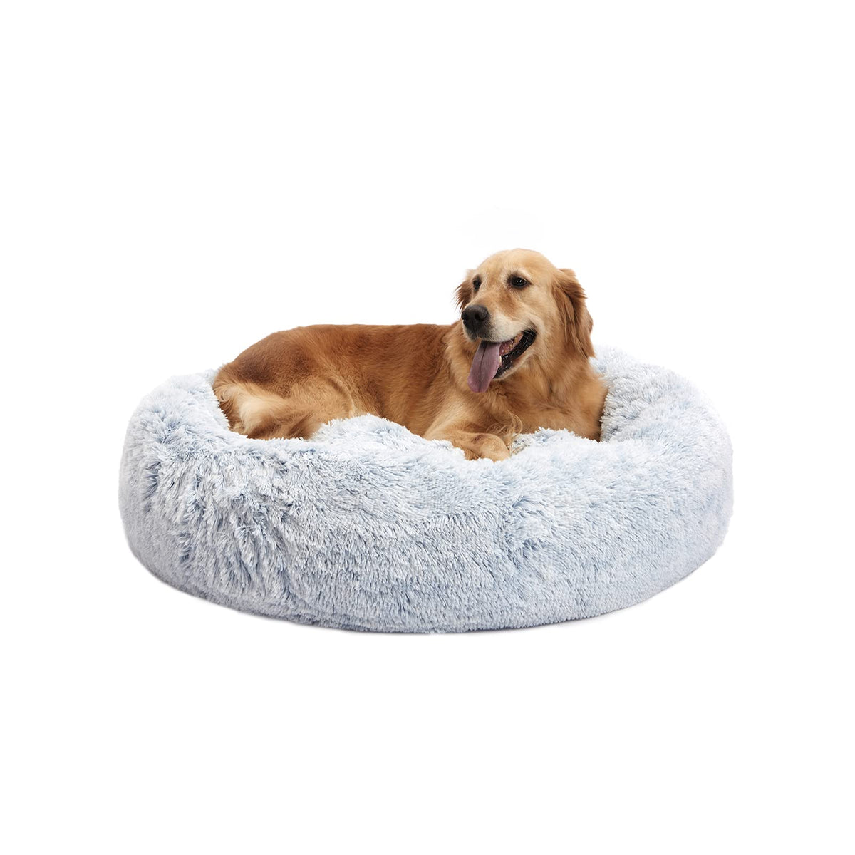 Bedfolks Calming Donut Dog Bed, 36 Inches Round Fluffy for Large Dogs, Anti-Anxiety Plush, Machine Washable (Dark Grey, Large)