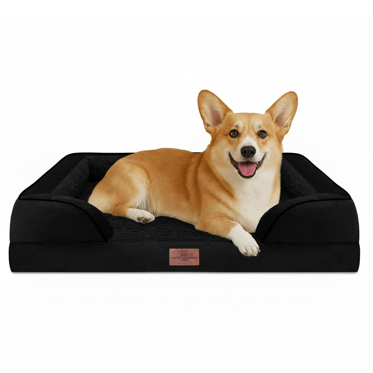 Comfort Expression Orthopedic Dog Bed for Extra Large Dogs with Bolster | Waterproof Dog Couch Bed with Washable Cover & Non-Slip Bottom, Supportive Egg Crate Foam XL Pet Bed, 42x30 Inch