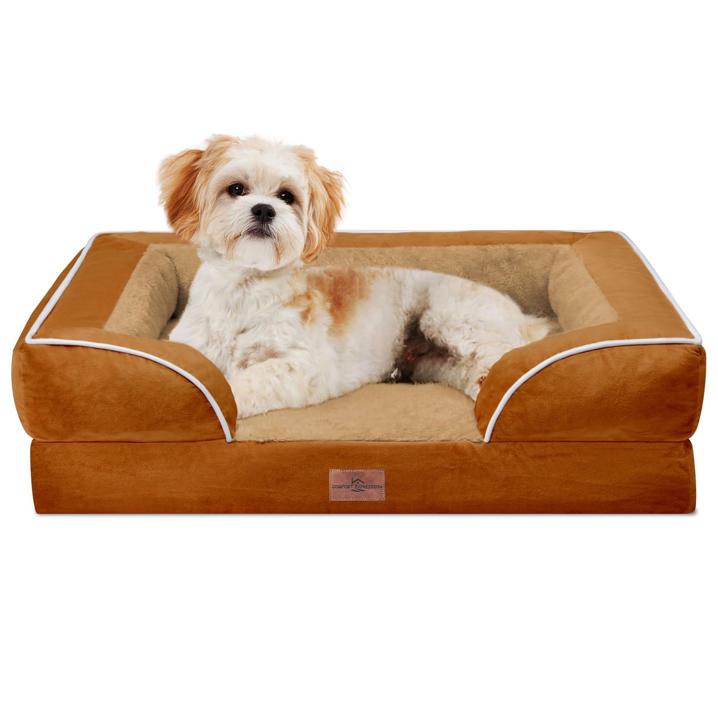 Comfort Expression Orthopedic Dog Bed for Extra Large Dogs with Bolster | Waterproof Dog Couch Bed with Washable Cover & Non-Slip Bottom, Supportive Egg Crate Foam XL Pet Bed, 42x30 Inch