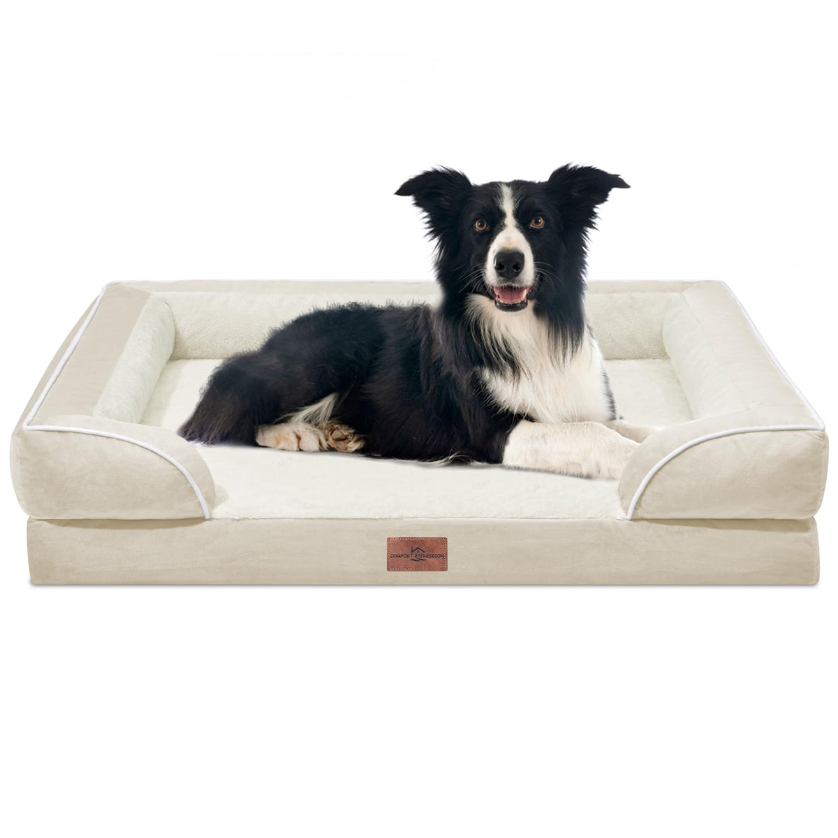 Comfort Expression Orthopedic Dog Bed for Extra Large Dogs with Bolster | Waterproof Dog Couch Bed with Washable Cover & Non-Slip Bottom, Supportive Egg Crate Foam XL Pet Bed, 42x30 Inch