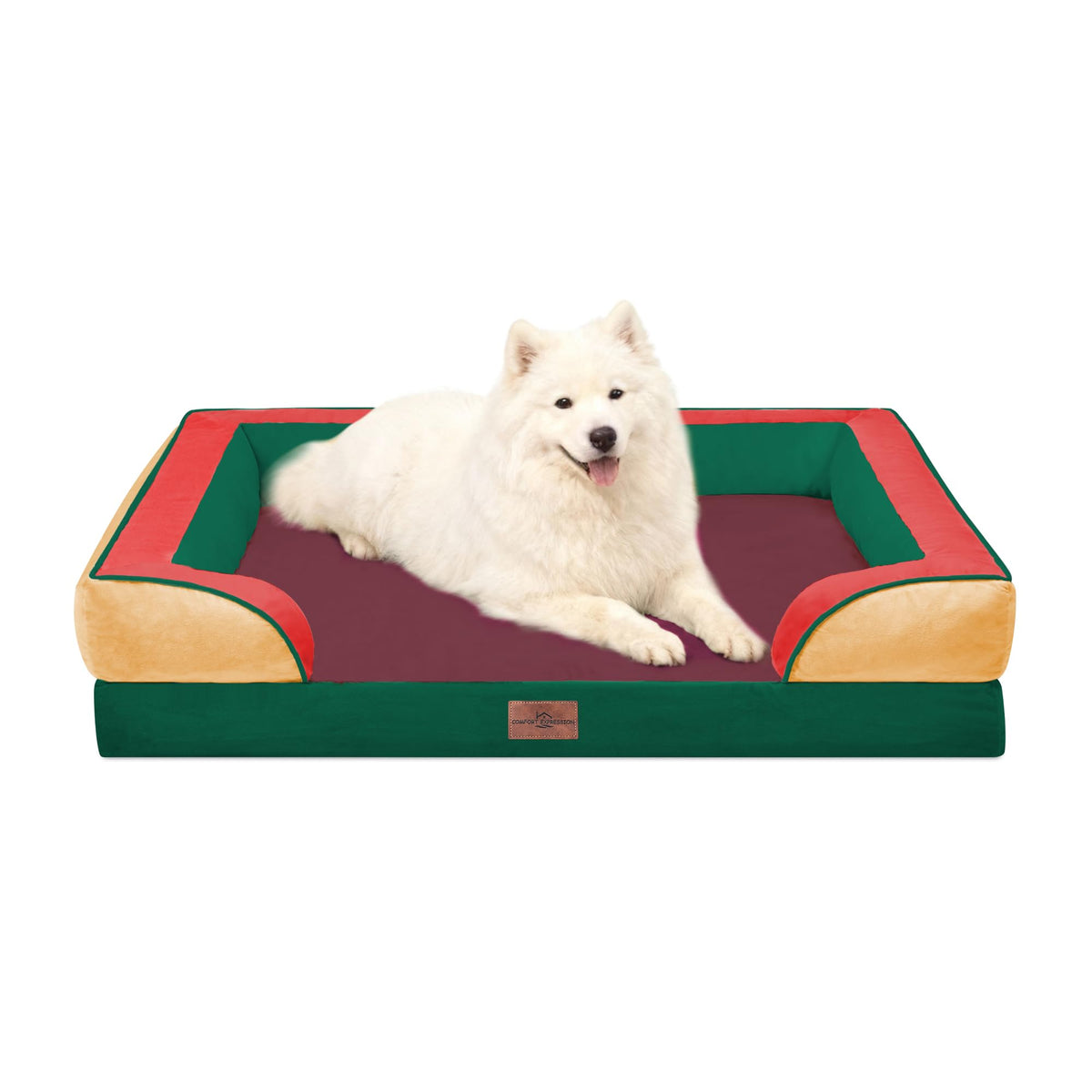 Comfort Expression Orthopedic Dog Bed for Extra Large Dogs with Bolster | Waterproof Dog Couch Bed with Washable Cover & Non-Slip Bottom, Supportive Egg Crate Foam XL Pet Bed, 42x30 Inch
