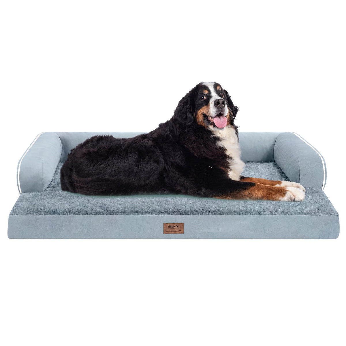 MEKIY Orthopedic Washable Dog Bed with Bolster for Medium to Large Dogs | Pillow Support for Neck Relief, Egg Crate Foam, Waterproof Liner, Anti-Slip Bottom, Removable Bolster Cover, 36 x 27 Inch