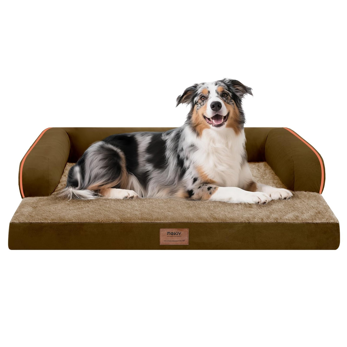MEKIY Orthopedic Washable Dog Bed with Bolster for Medium to Large Dogs | Pillow Support for Neck Relief, Egg Crate Foam, Waterproof Liner, Anti-Slip Bottom, Removable Bolster Cover, 36 x 27 Inch