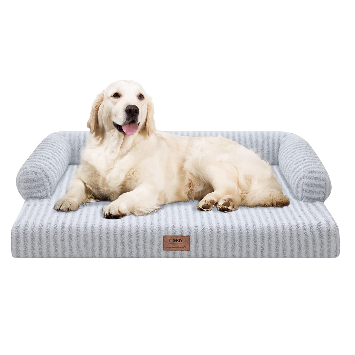 MEKIY Orthopedic Washable Dog Bed with Bolster for Medium to Large Dogs | Pillow Support for Neck Relief, Egg Crate Foam, Waterproof Liner, Anti-Slip Bottom, Removable Bolster Cover, 36 x 27 Inch