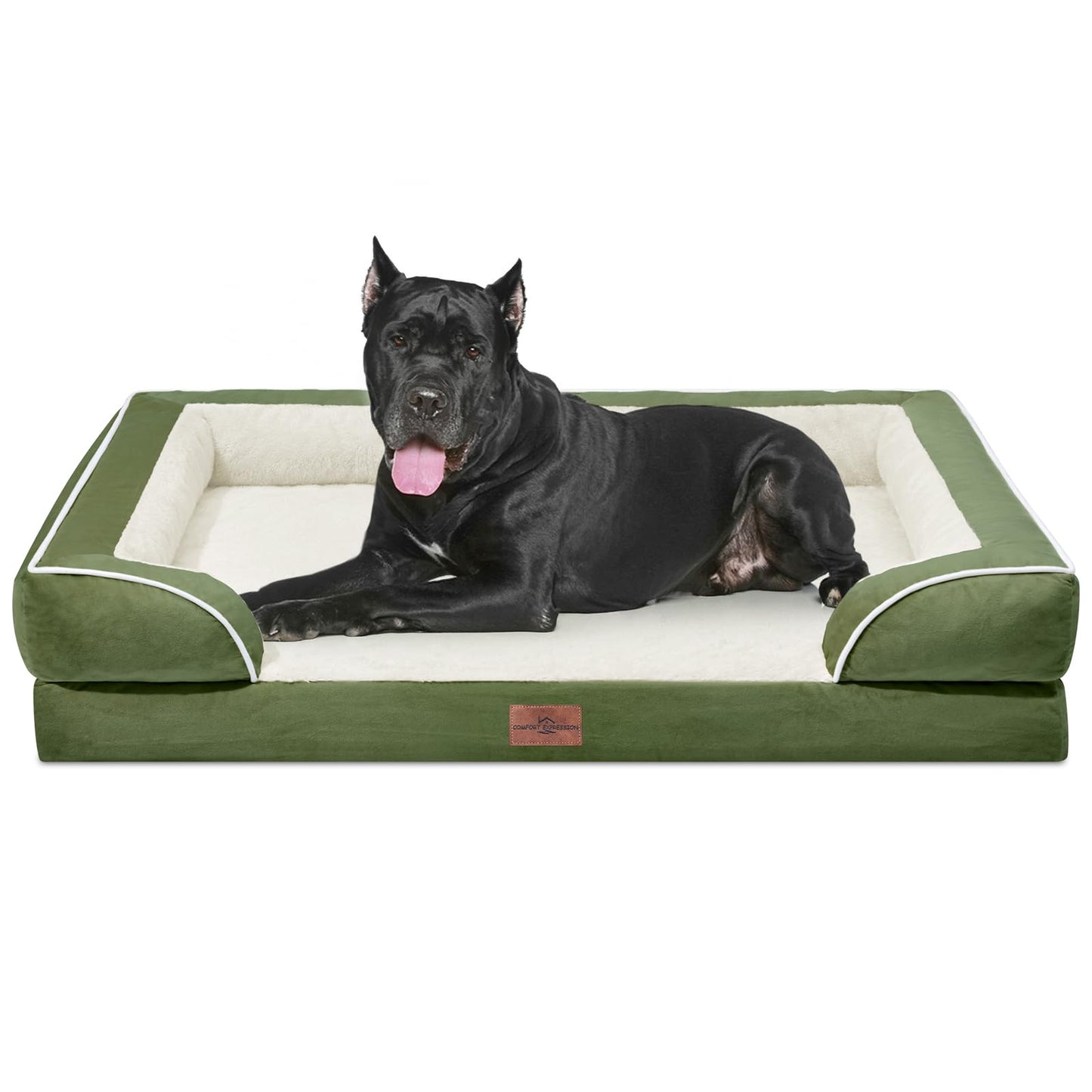 Comfort Expression Orthopedic Dog Bed for Extra Large Dogs with Bolster | Waterproof Dog Couch Bed with Washable Cover & Non-Slip Bottom, Supportive Egg Crate Foam XL Pet Bed, 42x30 Inch