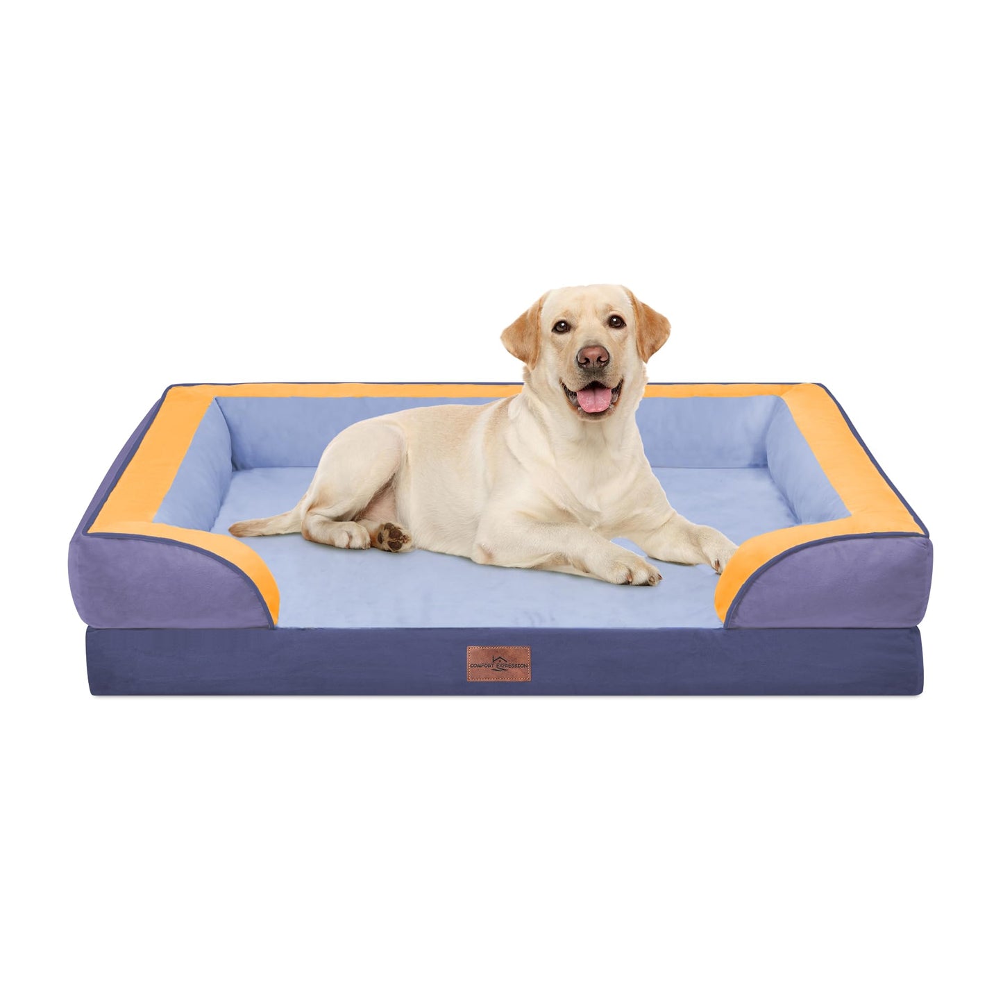 Comfort Expression Orthopedic Dog Bed for Extra Large Dogs with Bolster | Waterproof Dog Couch Bed with Washable Cover & Non-Slip Bottom, Supportive Egg Crate Foam XL Pet Bed, 42x30 Inch