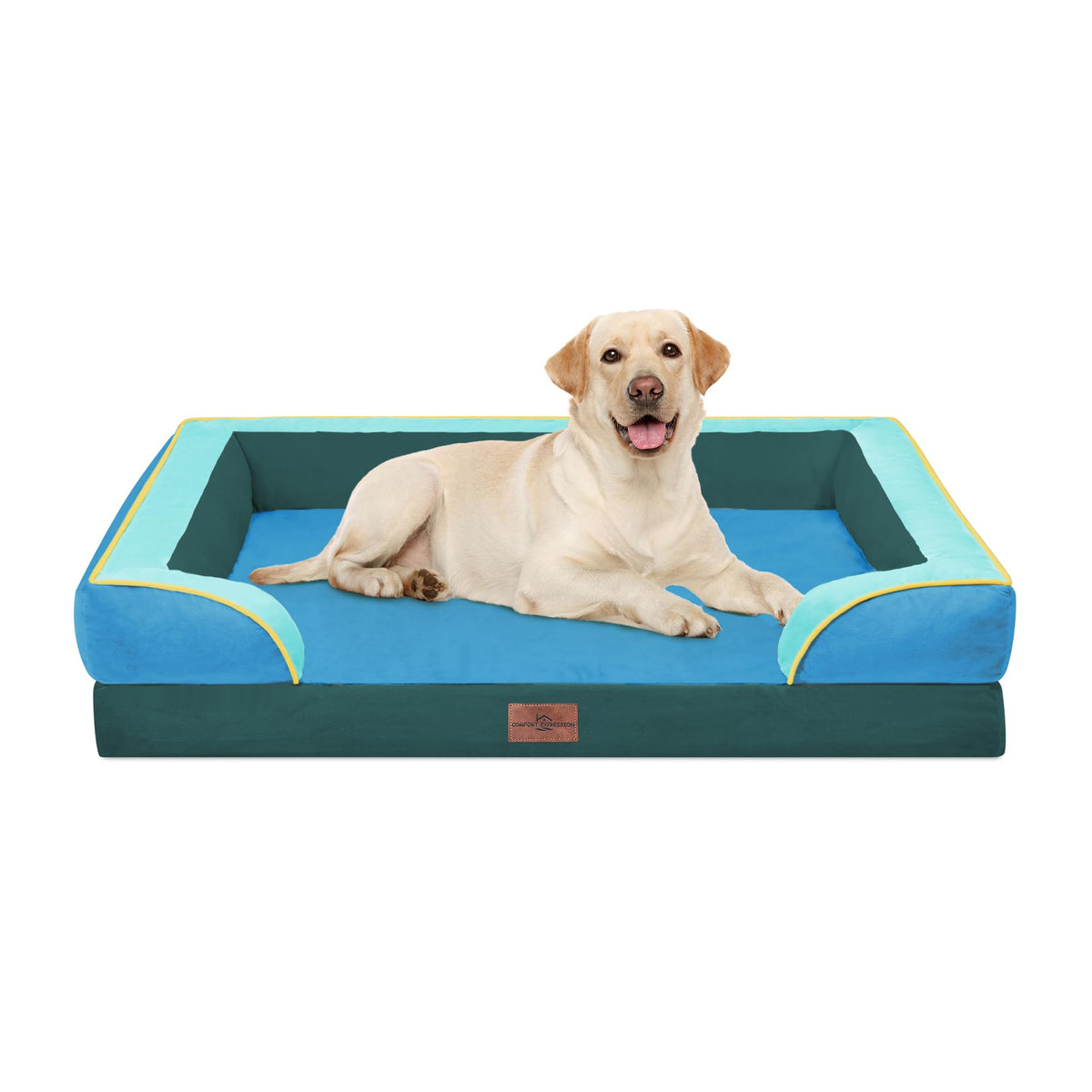 Comfort Expression Orthopedic Dog Bed for Extra Large Dogs with Bolster | Waterproof Dog Couch Bed with Washable Cover & Non-Slip Bottom, Supportive Egg Crate Foam XL Pet Bed, 42x30 Inch