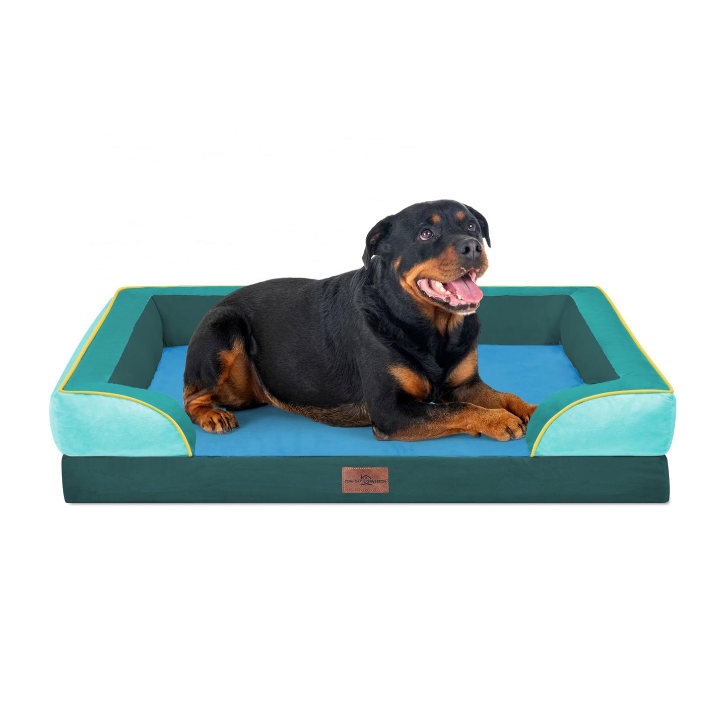 Comfort Expression Orthopedic Dog Bed for Extra Large Dogs with Bolster | Waterproof Dog Couch Bed with Washable Cover & Non-Slip Bottom, Supportive Egg Crate Foam XL Pet Bed, 42x30 Inch