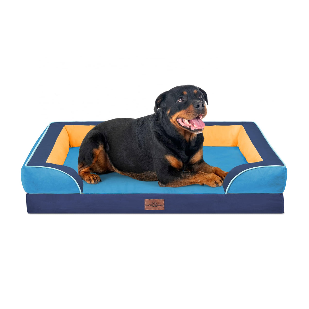Comfort Expression Orthopedic Dog Bed for Extra Large Dogs with Bolster | Waterproof Dog Couch Bed with Washable Cover & Non-Slip Bottom, Supportive Egg Crate Foam XL Pet Bed, 42x30 Inch