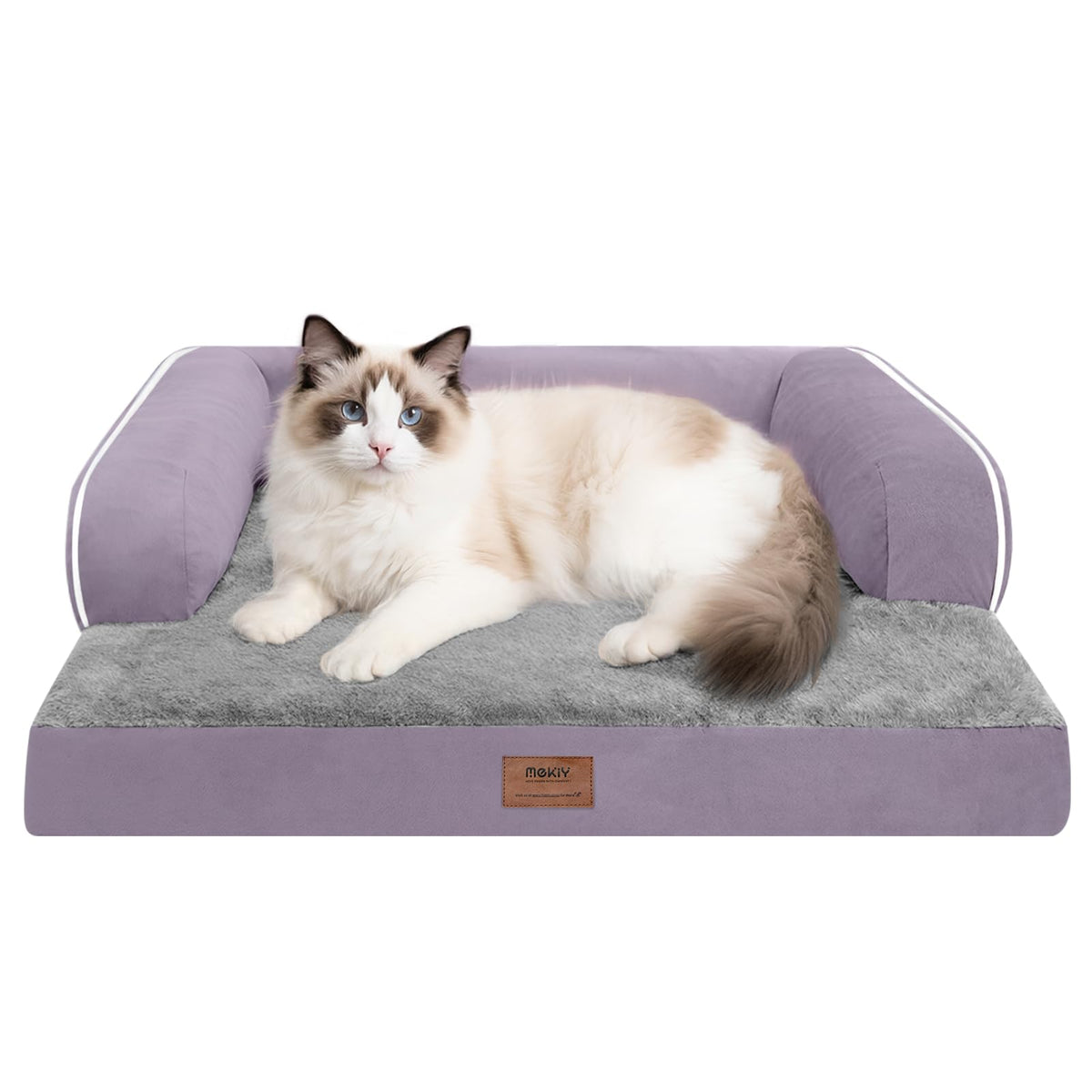 MEKIY Orthopedic Washable Dog Bed with Bolster for Medium to Large Dogs | Pillow Support for Neck Relief, Egg Crate Foam, Waterproof Liner, Anti-Slip Bottom, Removable Bolster Cover, 36 x 27 Inch