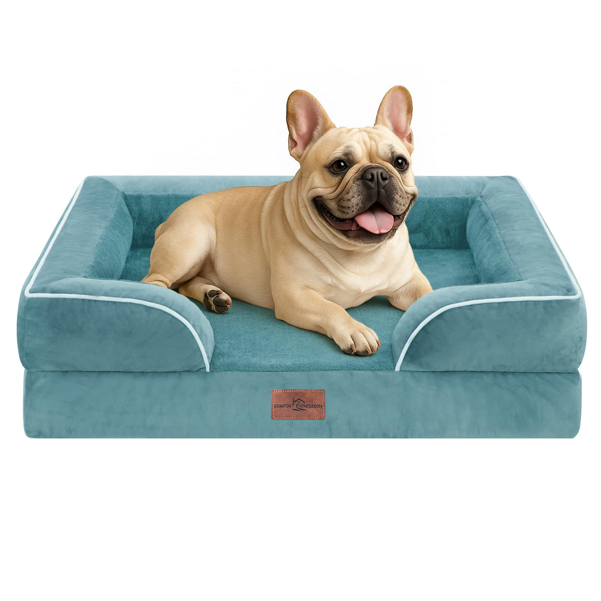 Comfort Expression Orthopedic Dog Bed for Extra Large Dogs with Bolster | Waterproof Dog Couch Bed with Washable Cover & Non-Slip Bottom, Supportive Egg Crate Foam XL Pet Bed, 42x30 Inch