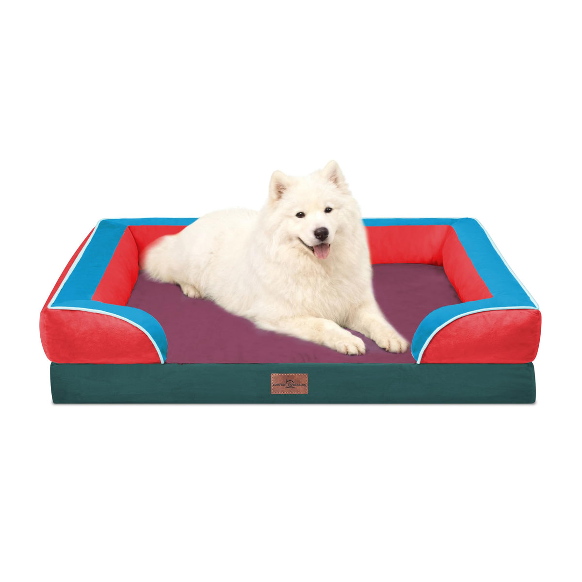 Comfort Expression Orthopedic Dog Bed for Extra Large Dogs with Bolster | Waterproof Dog Couch Bed with Washable Cover & Non-Slip Bottom, Supportive Egg Crate Foam XL Pet Bed, 42x30 Inch