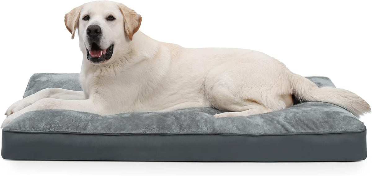 Dog Crate Bed Waterproof Deluxe Plush Dog Beds with Removable Washable Cover Anti-Slip Bottom Pet Sleeping Mattress for Large, Medium, Jumbo, Small Dogs, 35 x 22 inch, Gray