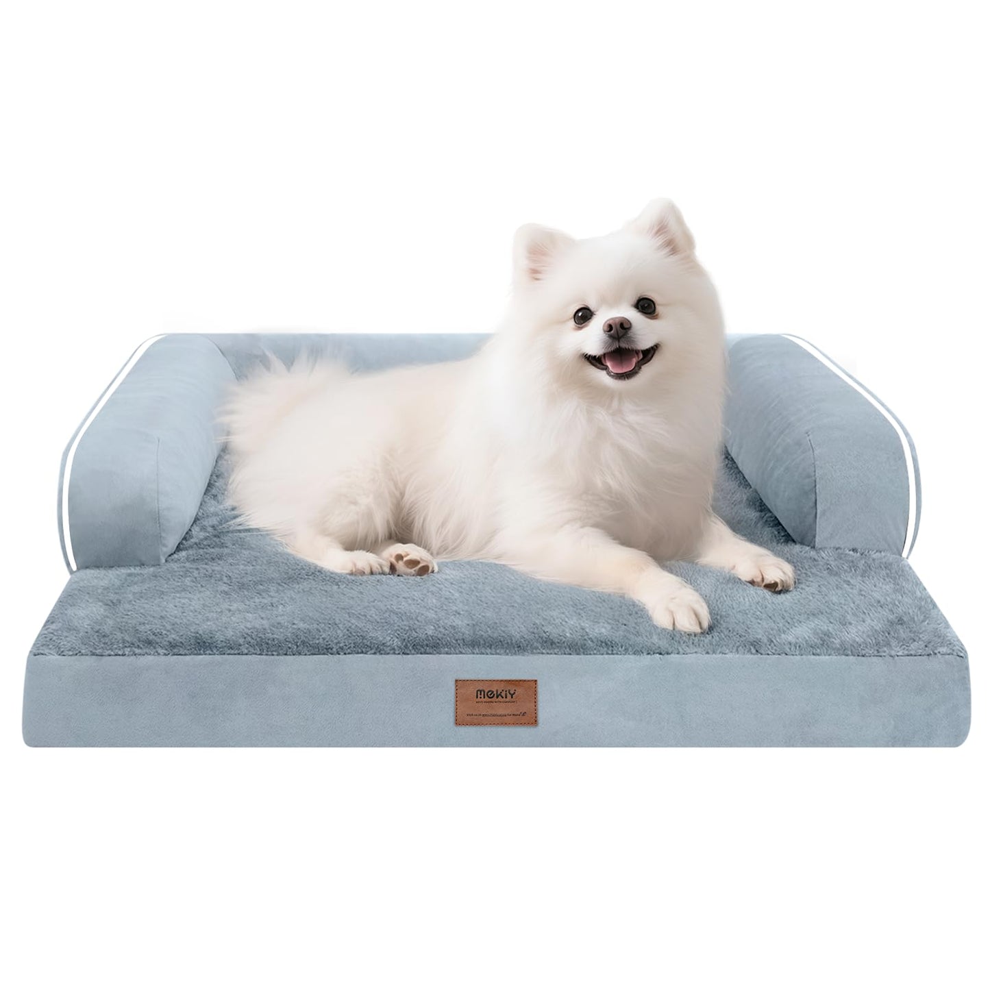 MEKIY Orthopedic Washable Dog Bed with Bolster for Medium to Large Dogs | Pillow Support for Neck Relief, Egg Crate Foam, Waterproof Liner, Anti-Slip Bottom, Removable Bolster Cover, 36 x 27 Inch