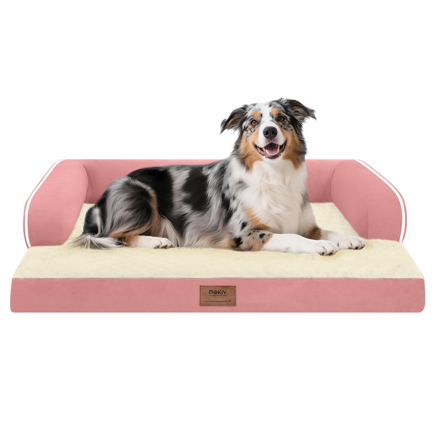 MEKIY Orthopedic Washable Dog Bed with Bolster for Medium to Large Dogs | Pillow Support for Neck Relief, Egg Crate Foam, Waterproof Liner, Anti-Slip Bottom, Removable Bolster Cover, 36 x 27 Inch
