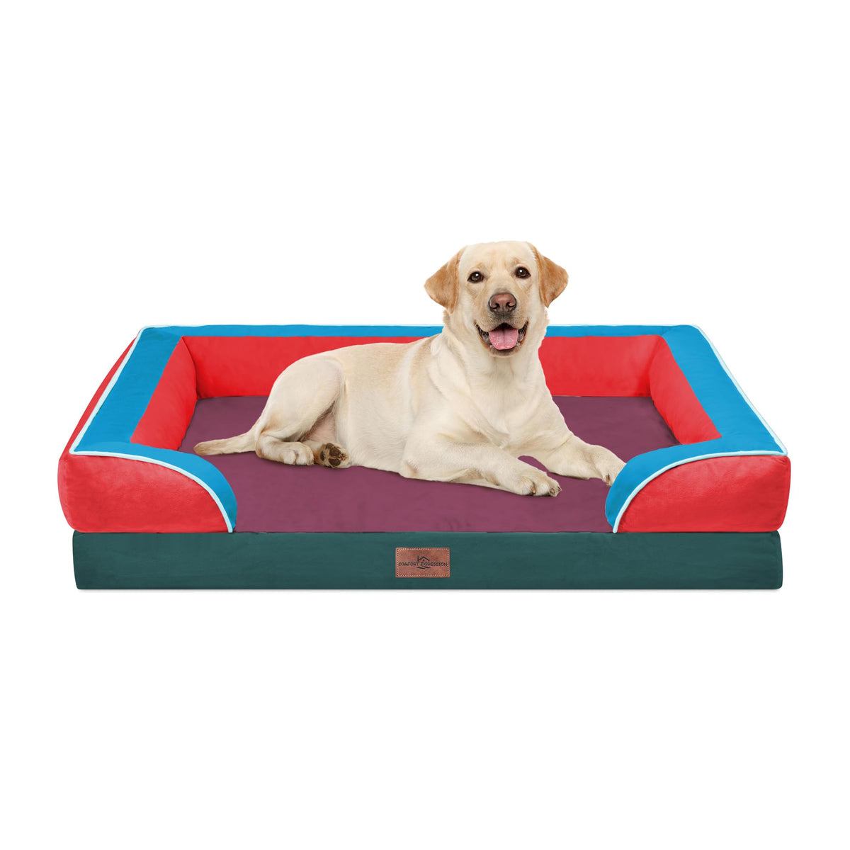 Comfort Expression Orthopedic Dog Bed for Extra Large Dogs with Bolster | Waterproof Dog Couch Bed with Washable Cover & Non-Slip Bottom, Supportive Egg Crate Foam XL Pet Bed, 42x30 Inch