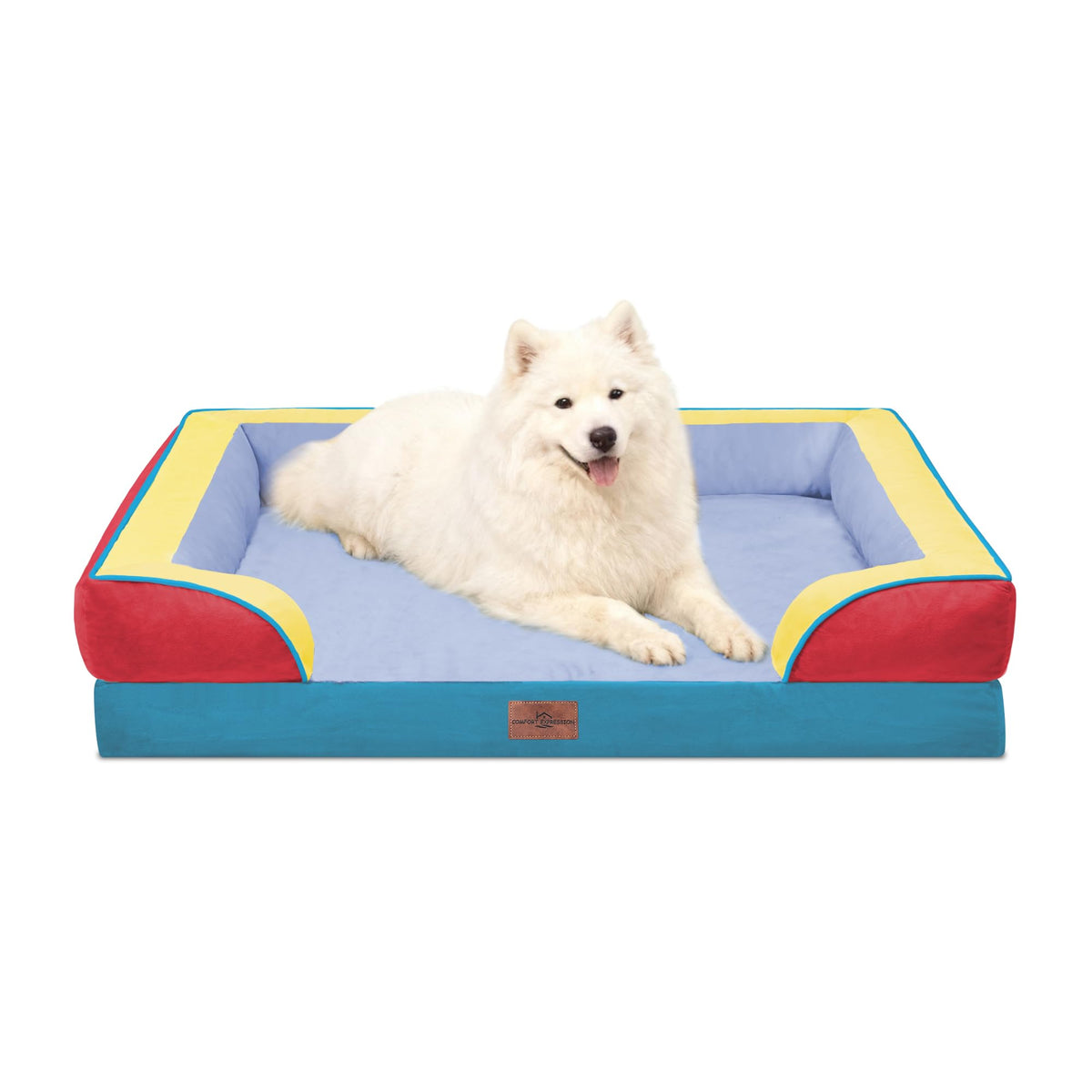 Comfort Expression Orthopedic Dog Bed for Extra Large Dogs with Bolster | Waterproof Dog Couch Bed with Washable Cover & Non-Slip Bottom, Supportive Egg Crate Foam XL Pet Bed, 42x30 Inch