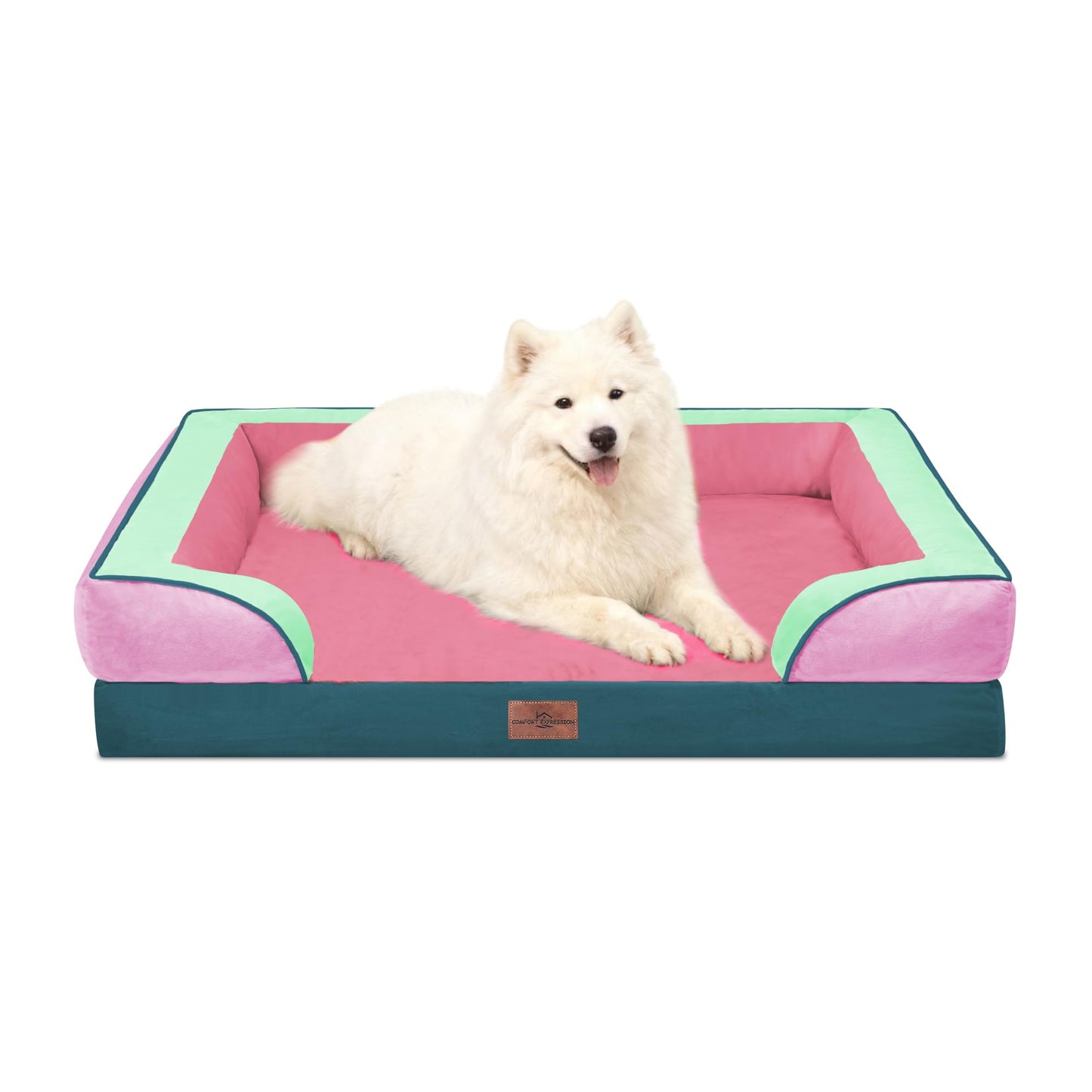 Comfort Expression Orthopedic Dog Bed for Extra Large Dogs with Bolster | Waterproof Dog Couch Bed with Washable Cover & Non-Slip Bottom, Supportive Egg Crate Foam XL Pet Bed, 42x30 Inch