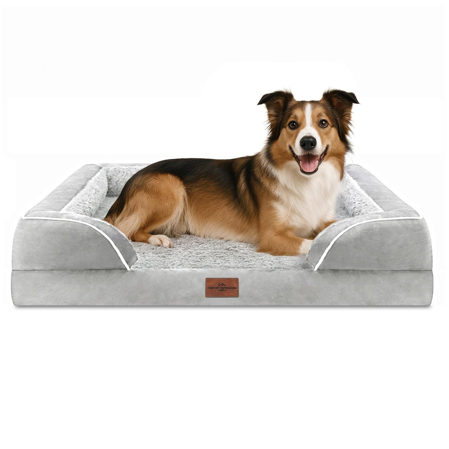 Comfort Expression Orthopedic Dog Bed for Extra Large Dogs with Bolster | Waterproof Dog Couch Bed with Washable Cover & Non-Slip Bottom, Supportive Egg Crate Foam XL Pet Bed, 42x30 Inch