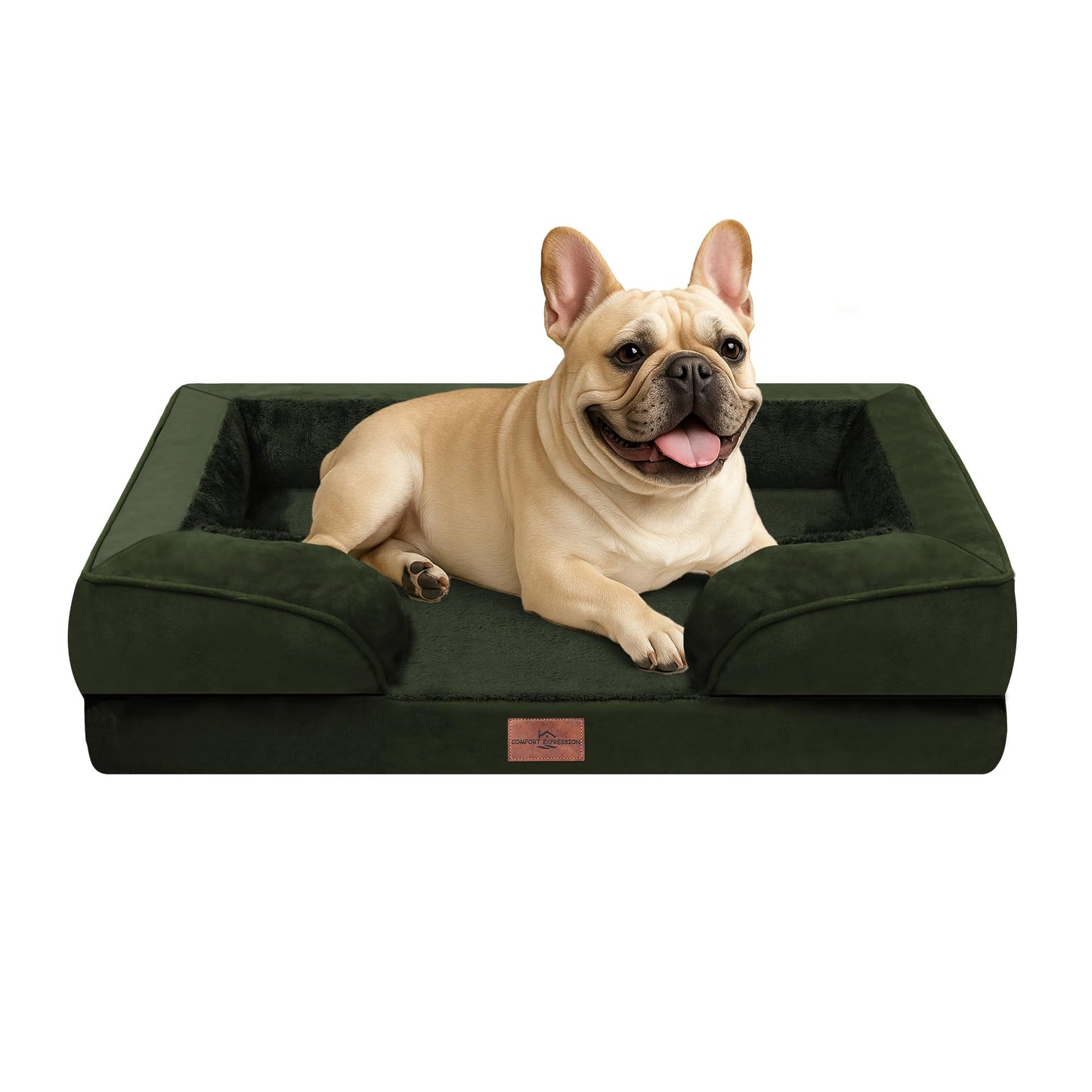 Comfort Expression Orthopedic Dog Bed for Extra Large Dogs with Bolster | Waterproof Dog Couch Bed with Washable Cover & Non-Slip Bottom, Supportive Egg Crate Foam XL Pet Bed, 42x30 Inch