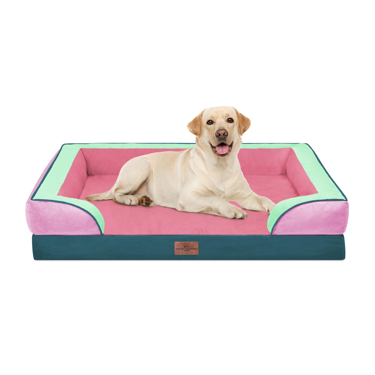 Comfort Expression Orthopedic Dog Bed for Extra Large Dogs with Bolster | Waterproof Dog Couch Bed with Washable Cover & Non-Slip Bottom, Supportive Egg Crate Foam XL Pet Bed, 42x30 Inch