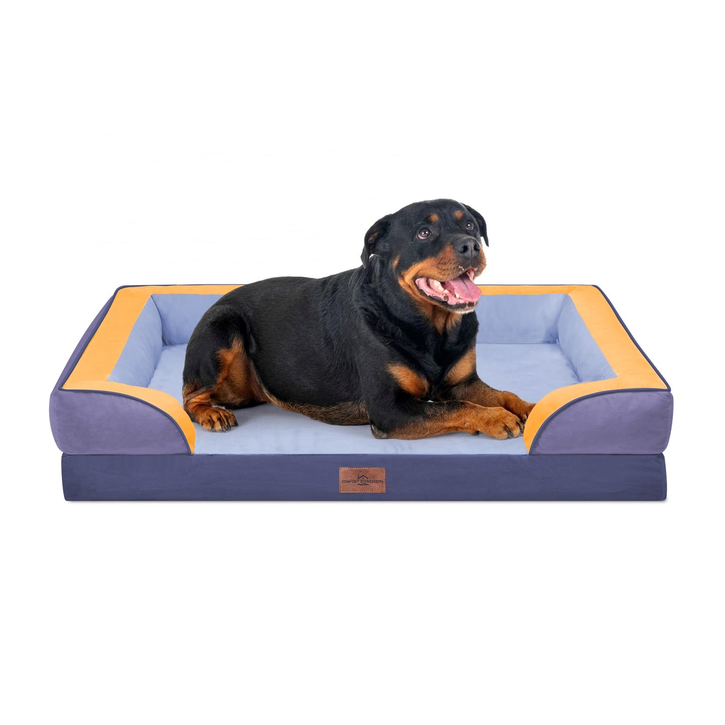 Comfort Expression Orthopedic Dog Bed for Extra Large Dogs with Bolster | Waterproof Dog Couch Bed with Washable Cover & Non-Slip Bottom, Supportive Egg Crate Foam XL Pet Bed, 42x30 Inch