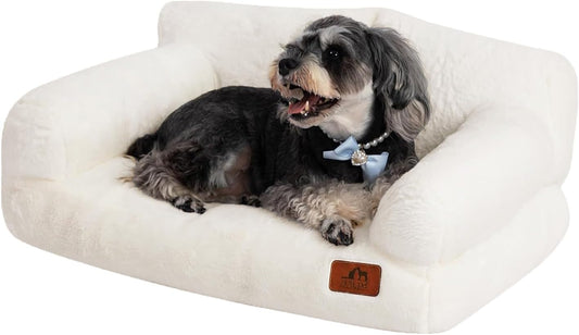 Hollypet Fluffy Dog Cat Bed Pet Couch Beds Plush Soft Warming Washable Puppy Bed for Small Medium Dogs and Large Cats, White, 24" L x 18" W x 10" Th