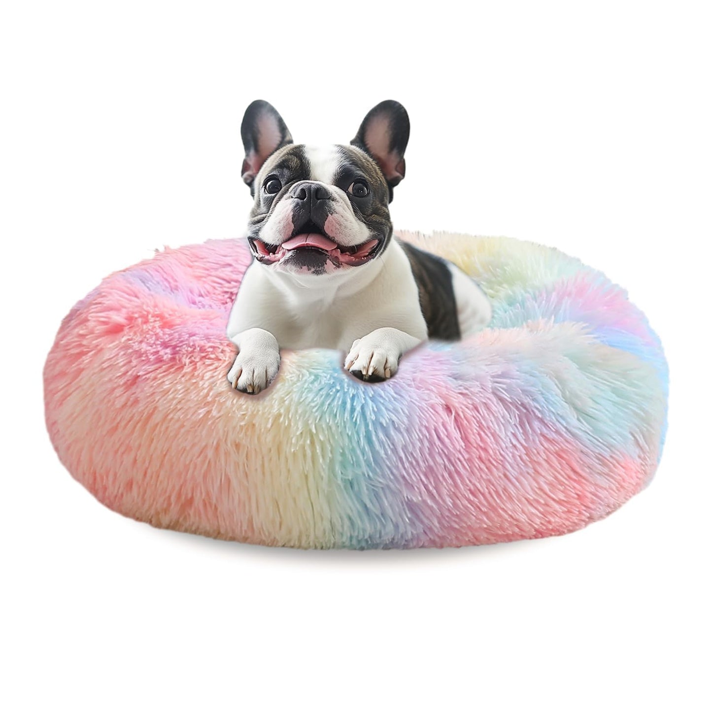 JOLLYVOGUE Small Dog Bed, Calming Dog Beds for Small Dogs & Indoor Cats - 20 Inches Donut Washable Cat Bed for Kittens & Puppies, Round Fluffy Plush Faux Fur Pet Beds(Smoke Grey)