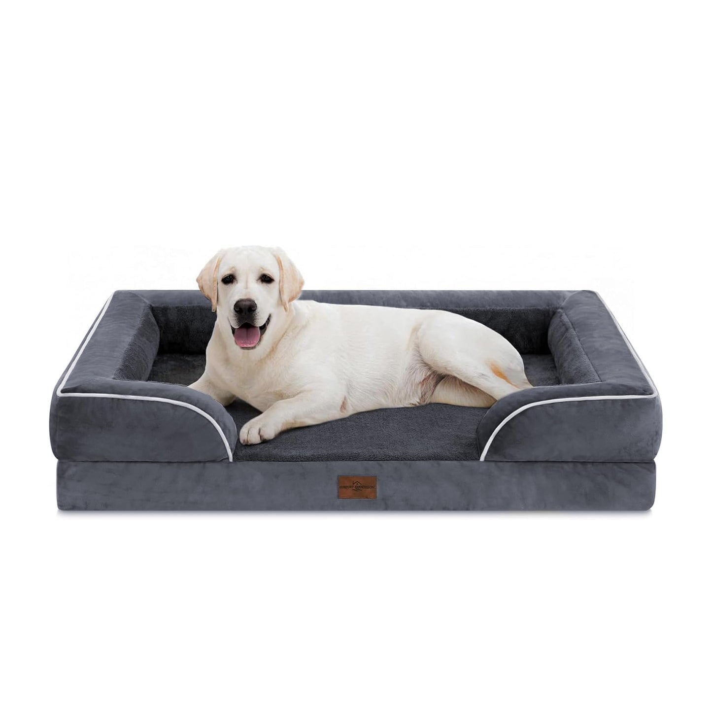 Comfort Expression Orthopedic Dog Bed for Extra Large Dogs with Bolster | Waterproof Dog Couch Bed with Washable Cover & Non-Slip Bottom, Supportive Egg Crate Foam XL Pet Bed, 42x30 Inch