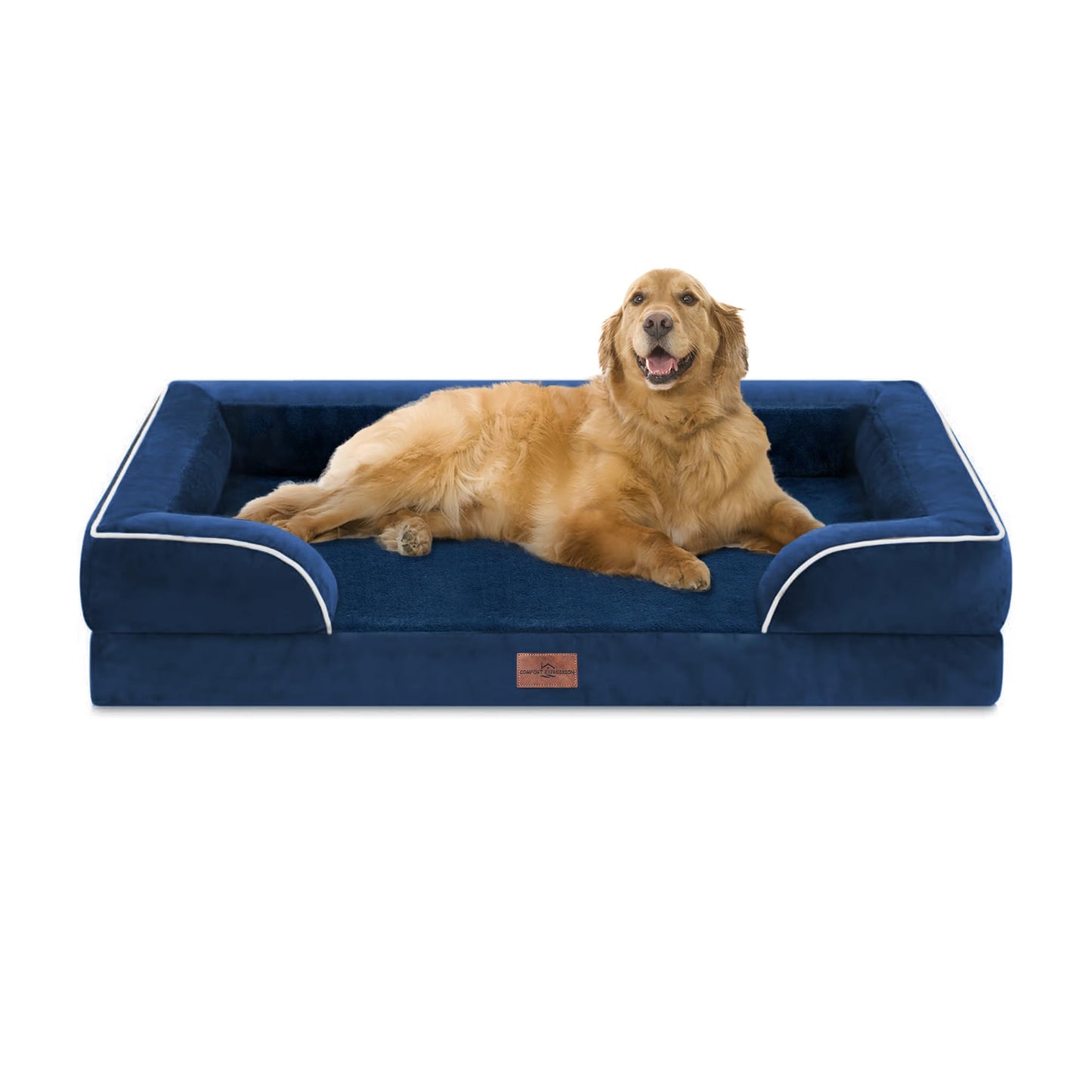 Comfort Expression Orthopedic Dog Bed for Extra Large Dogs with Bolster | Waterproof Dog Couch Bed with Washable Cover & Non-Slip Bottom, Supportive Egg Crate Foam XL Pet Bed, 42x30 Inch