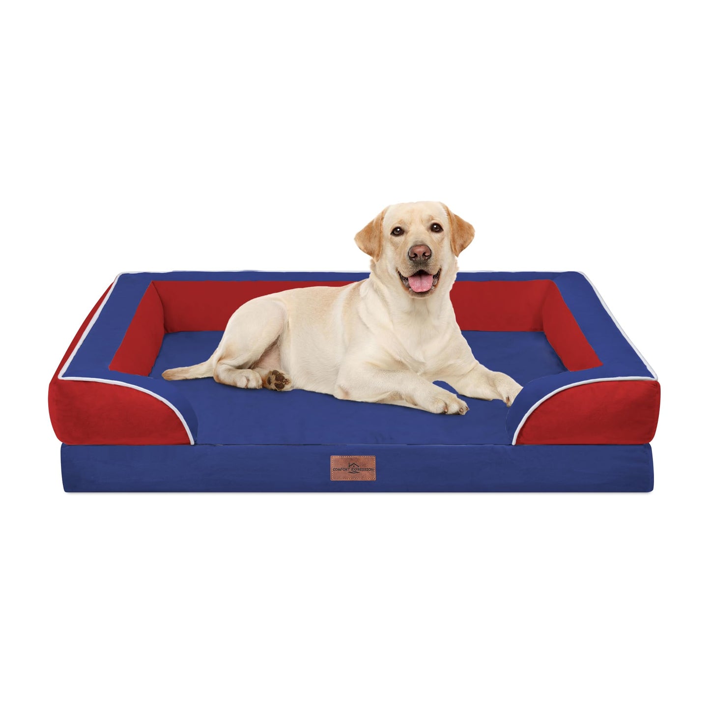 Comfort Expression Orthopedic Dog Bed for Extra Large Dogs with Bolster | Waterproof Dog Couch Bed with Washable Cover & Non-Slip Bottom, Supportive Egg Crate Foam XL Pet Bed, 42x30 Inch