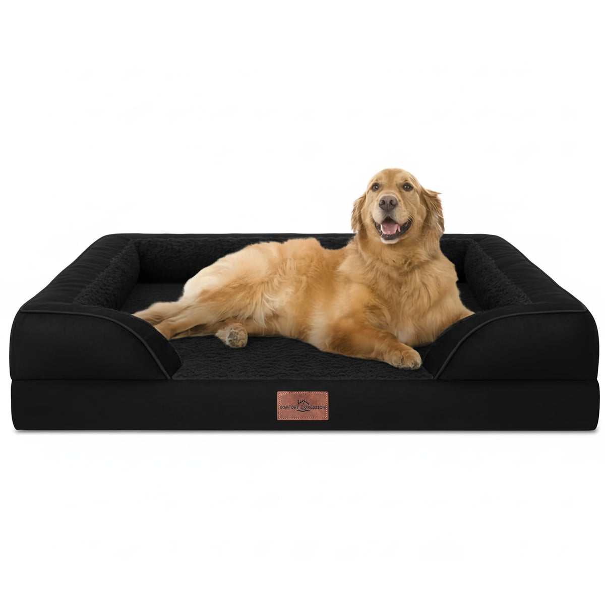 Comfort Expression Orthopedic Dog Bed for Extra Large Dogs with Bolster | Waterproof Dog Couch Bed with Washable Cover & Non-Slip Bottom, Supportive Egg Crate Foam XL Pet Bed, 42x30 Inch