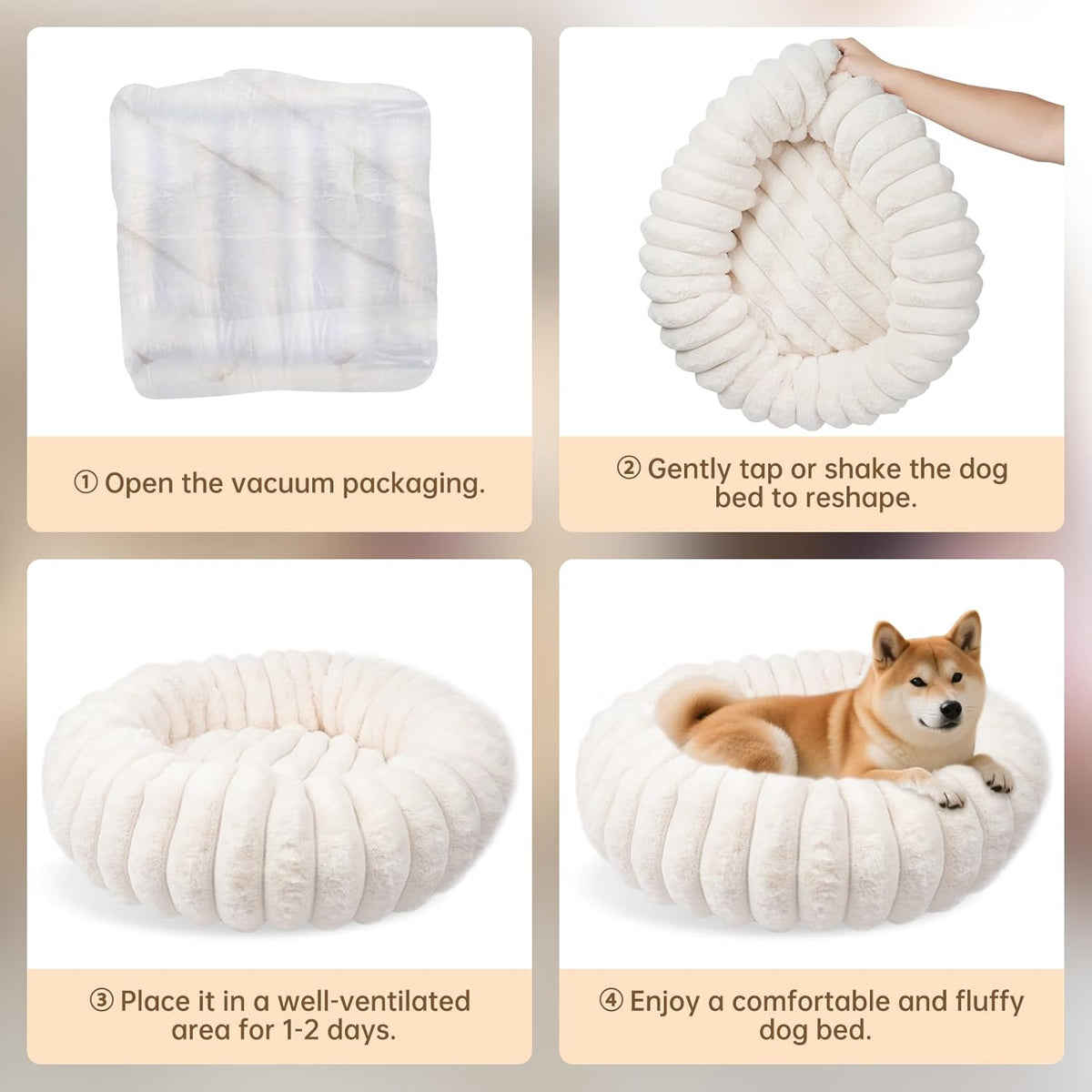 Donut Dog and Cat Bed, Luxurious Comfortable Faux Rabbit Fur Pet Beds, Round Anti-Anxiety Calming Puppy Kitten Bed with Anti-Slip Bottom for Small Medium Dogs & Cats(20", White)