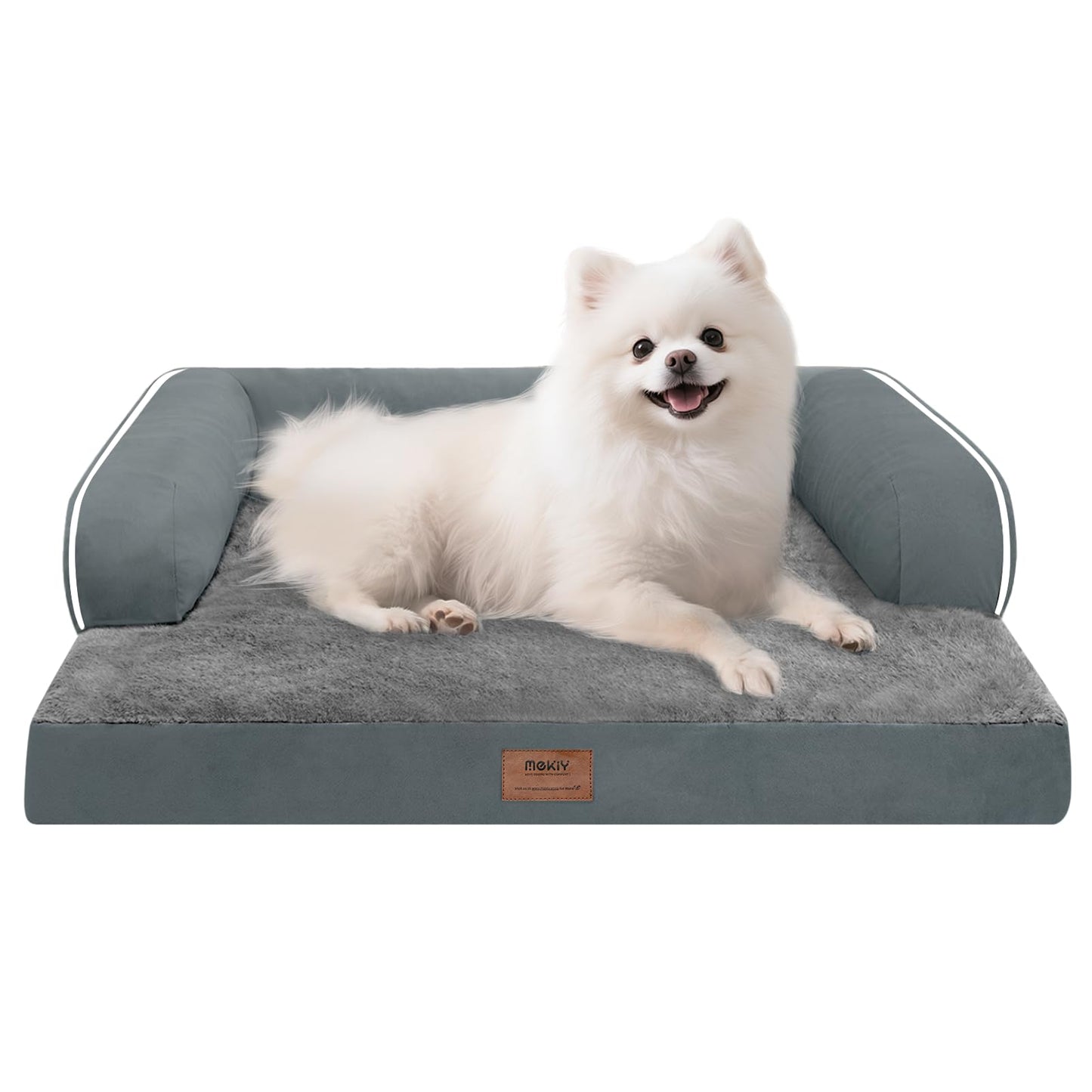 MEKIY Orthopedic Washable Dog Bed with Bolster for Medium to Large Dogs | Pillow Support for Neck Relief, Egg Crate Foam, Waterproof Liner, Anti-Slip Bottom, Removable Bolster Cover, 36 x 27 Inch