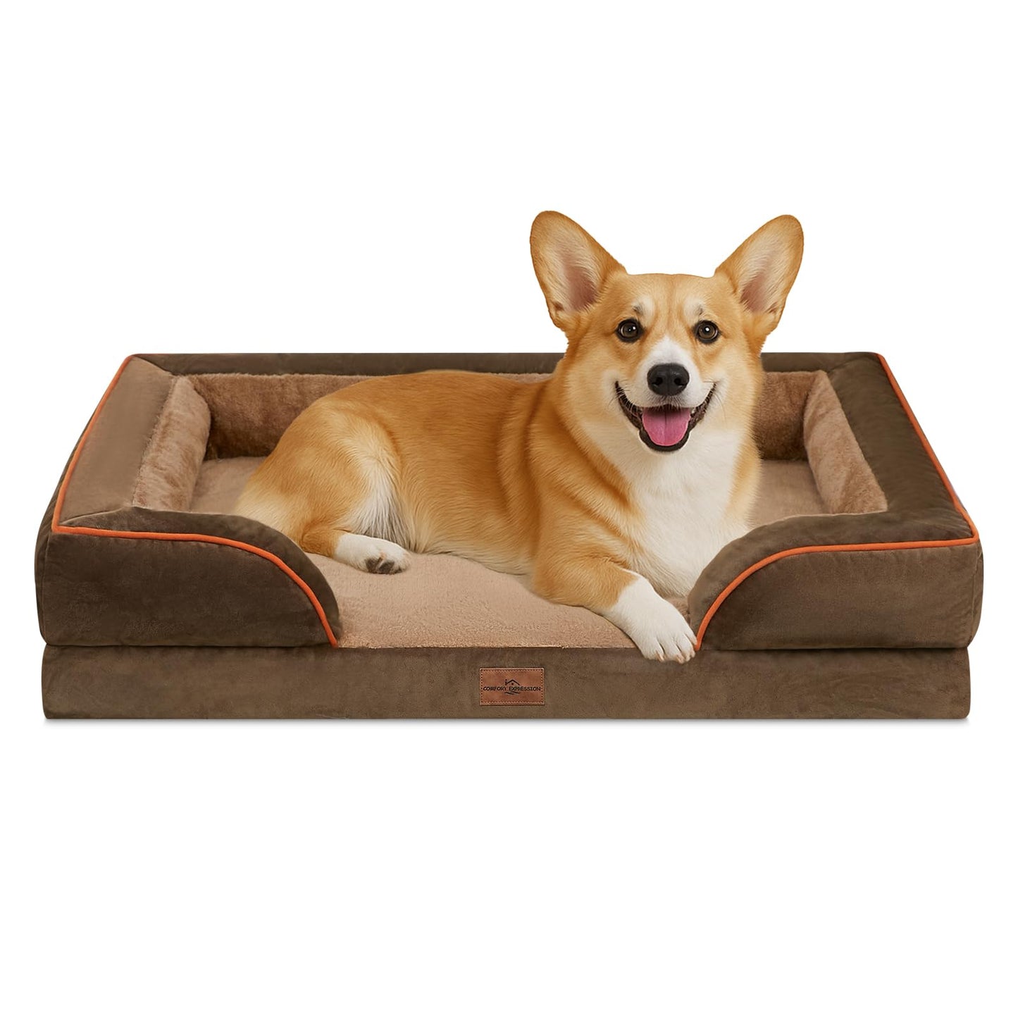 Comfort Expression Orthopedic Dog Bed for Extra Large Dogs with Bolster | Waterproof Dog Couch Bed with Washable Cover & Non-Slip Bottom, Supportive Egg Crate Foam XL Pet Bed, 42x30 Inch