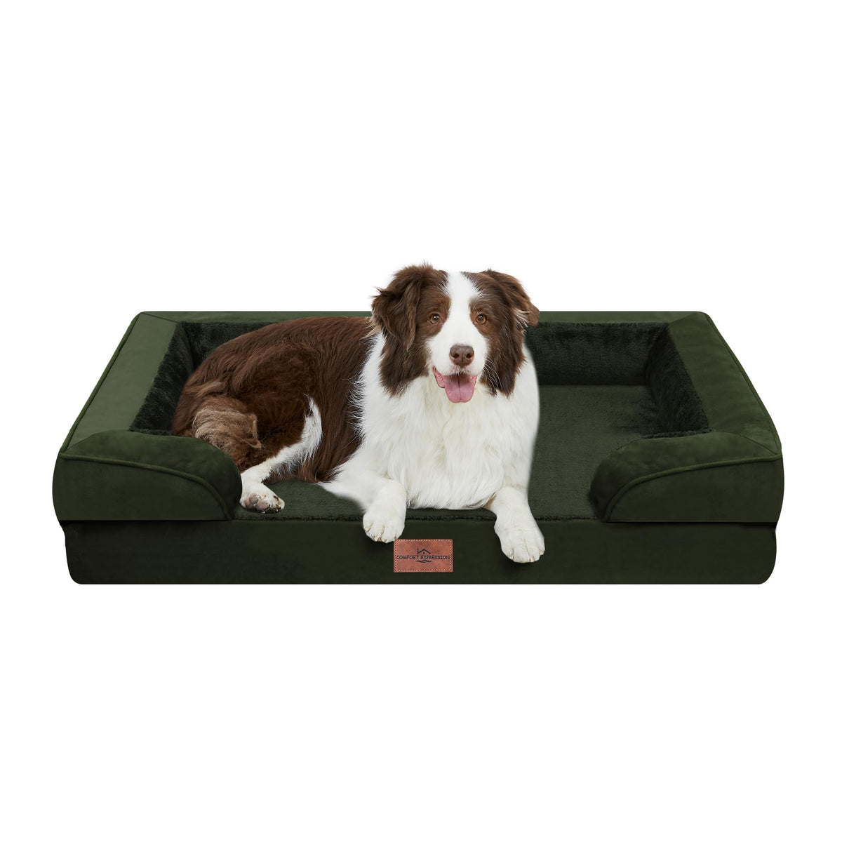 Comfort Expression Orthopedic Dog Bed for Extra Large Dogs with Bolster | Waterproof Dog Couch Bed with Washable Cover & Non-Slip Bottom, Supportive Egg Crate Foam XL Pet Bed, 42x30 Inch