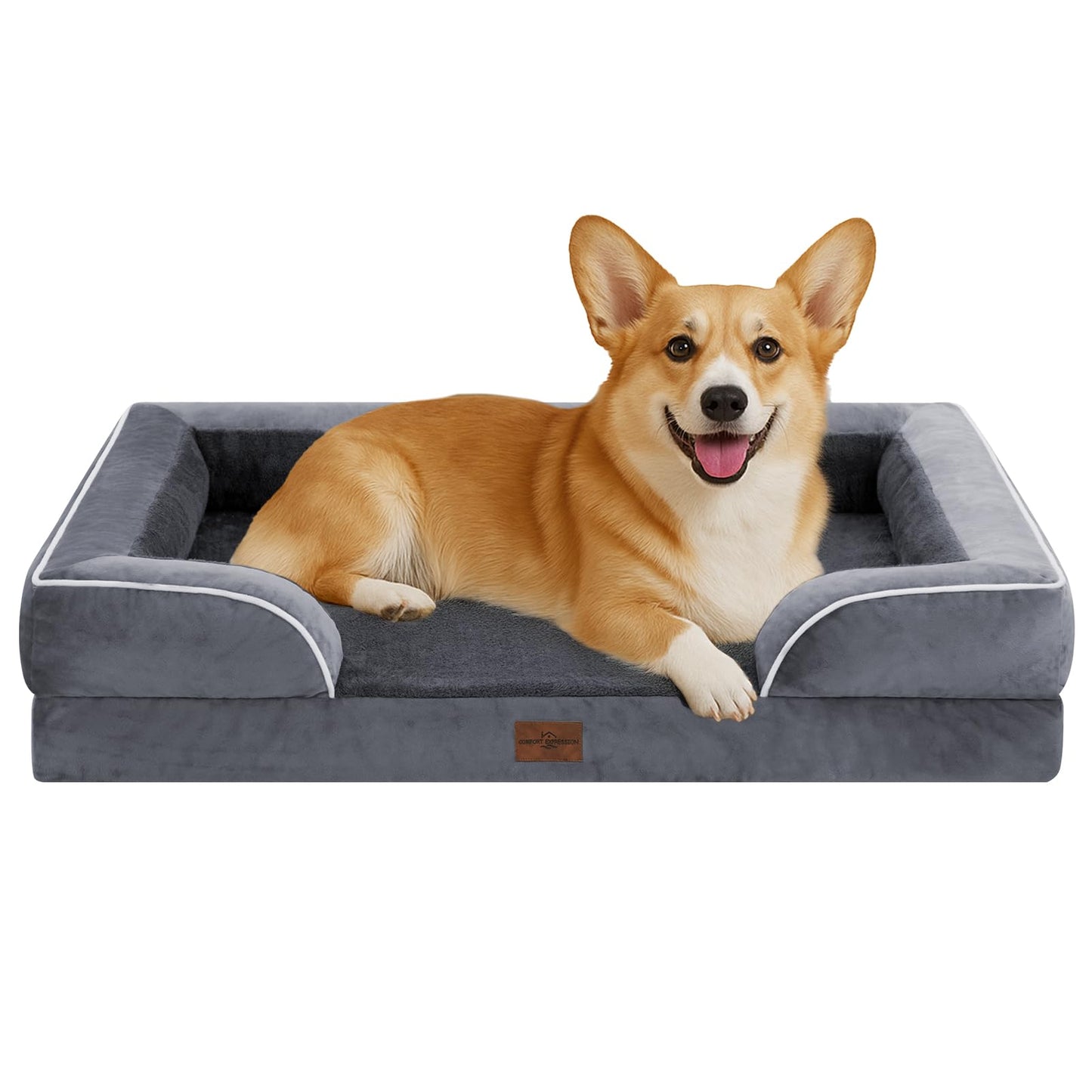 Comfort Expression Orthopedic Dog Bed for Extra Large Dogs with Bolster | Waterproof Dog Couch Bed with Washable Cover & Non-Slip Bottom, Supportive Egg Crate Foam XL Pet Bed, 42x30 Inch