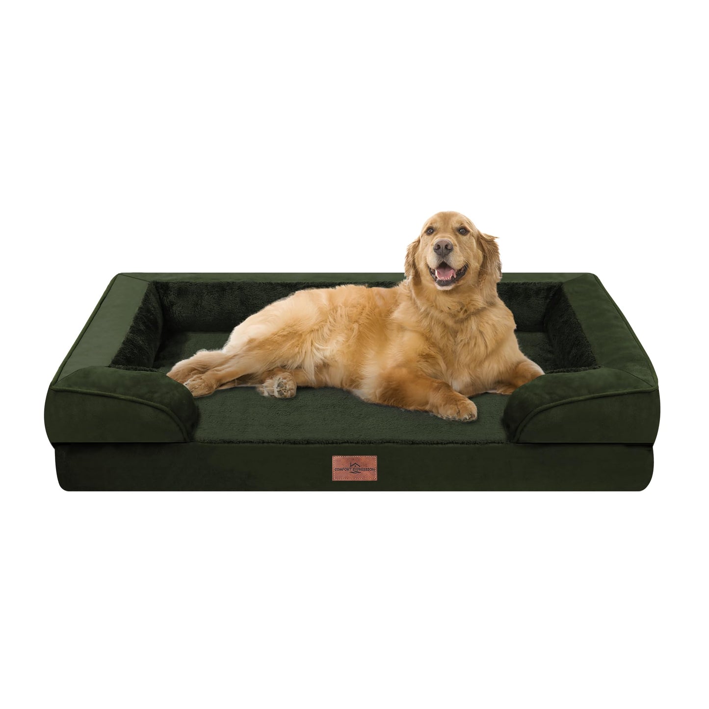 Comfort Expression Orthopedic Dog Bed for Extra Large Dogs with Bolster | Waterproof Dog Couch Bed with Washable Cover & Non-Slip Bottom, Supportive Egg Crate Foam XL Pet Bed, 42x30 Inch