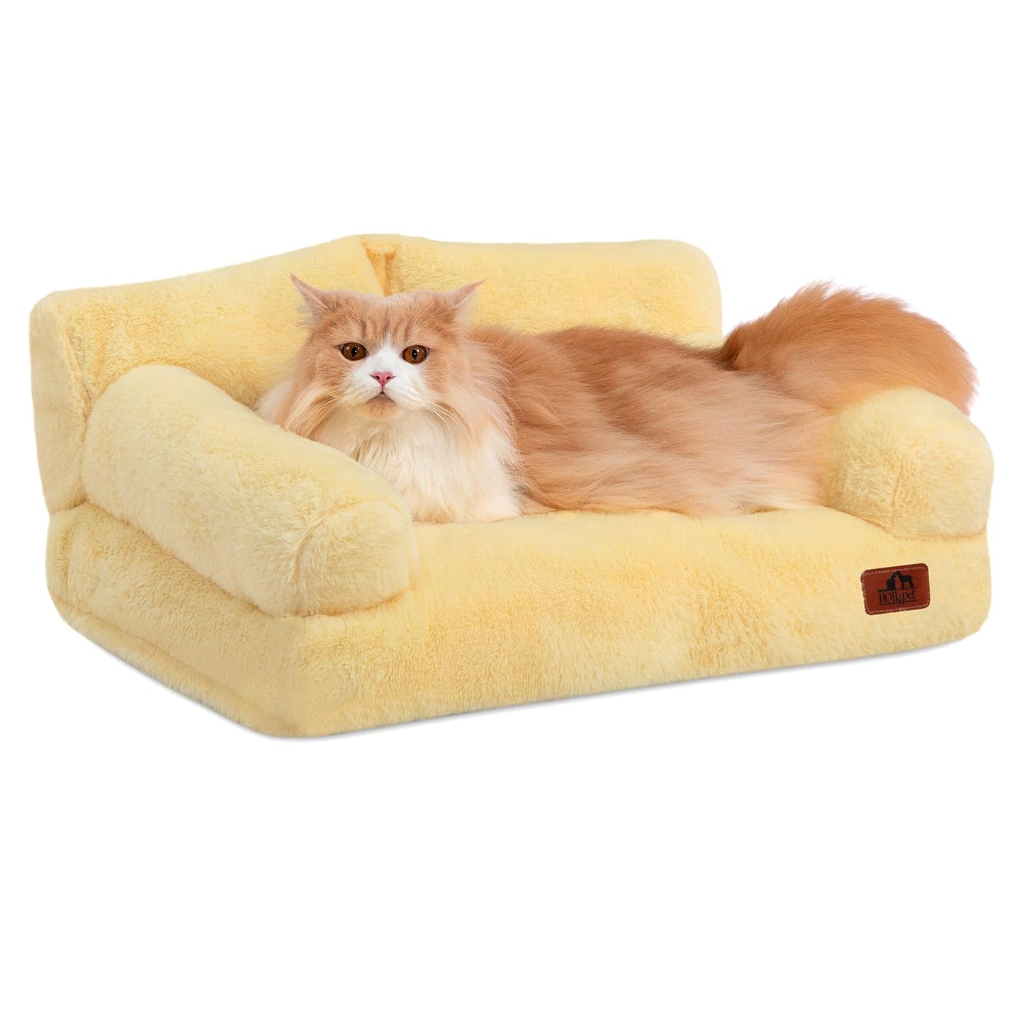 Hollypet Fluffy Dog Cat Bed Pet Couch Beds Plush Soft Warming Washable Puppy Bed for Small Medium Dogs and Large Cats, White, 24" L x 18" W x 10" Th
