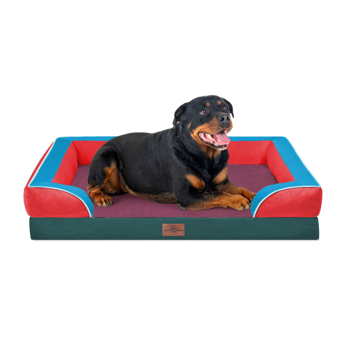 Comfort Expression Orthopedic Dog Bed for Extra Large Dogs with Bolster | Waterproof Dog Couch Bed with Washable Cover & Non-Slip Bottom, Supportive Egg Crate Foam XL Pet Bed, 42x30 Inch