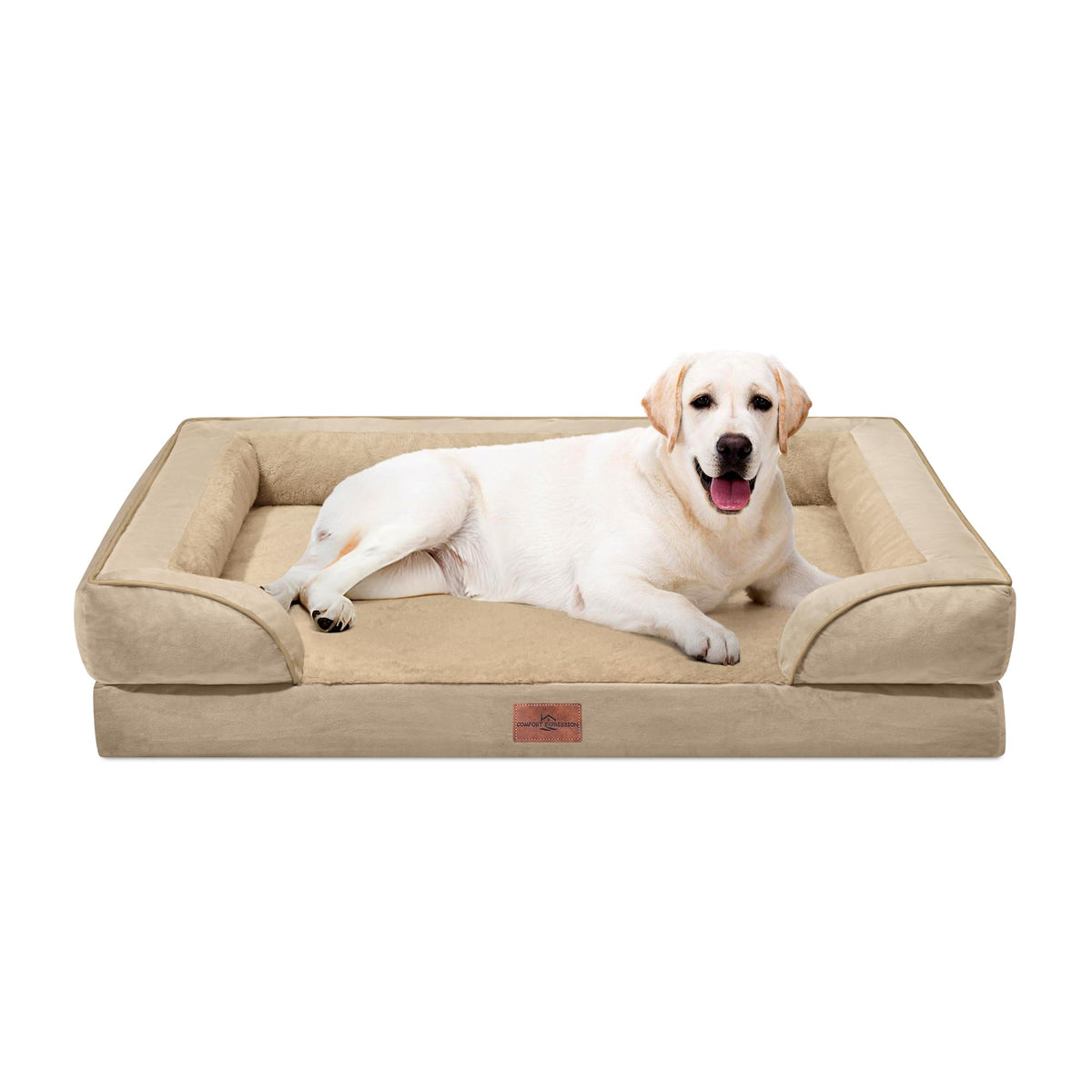 Comfort Expression Orthopedic Dog Bed for Extra Large Dogs with Bolster | Waterproof Dog Couch Bed with Washable Cover & Non-Slip Bottom, Supportive Egg Crate Foam XL Pet Bed, 42x30 Inch