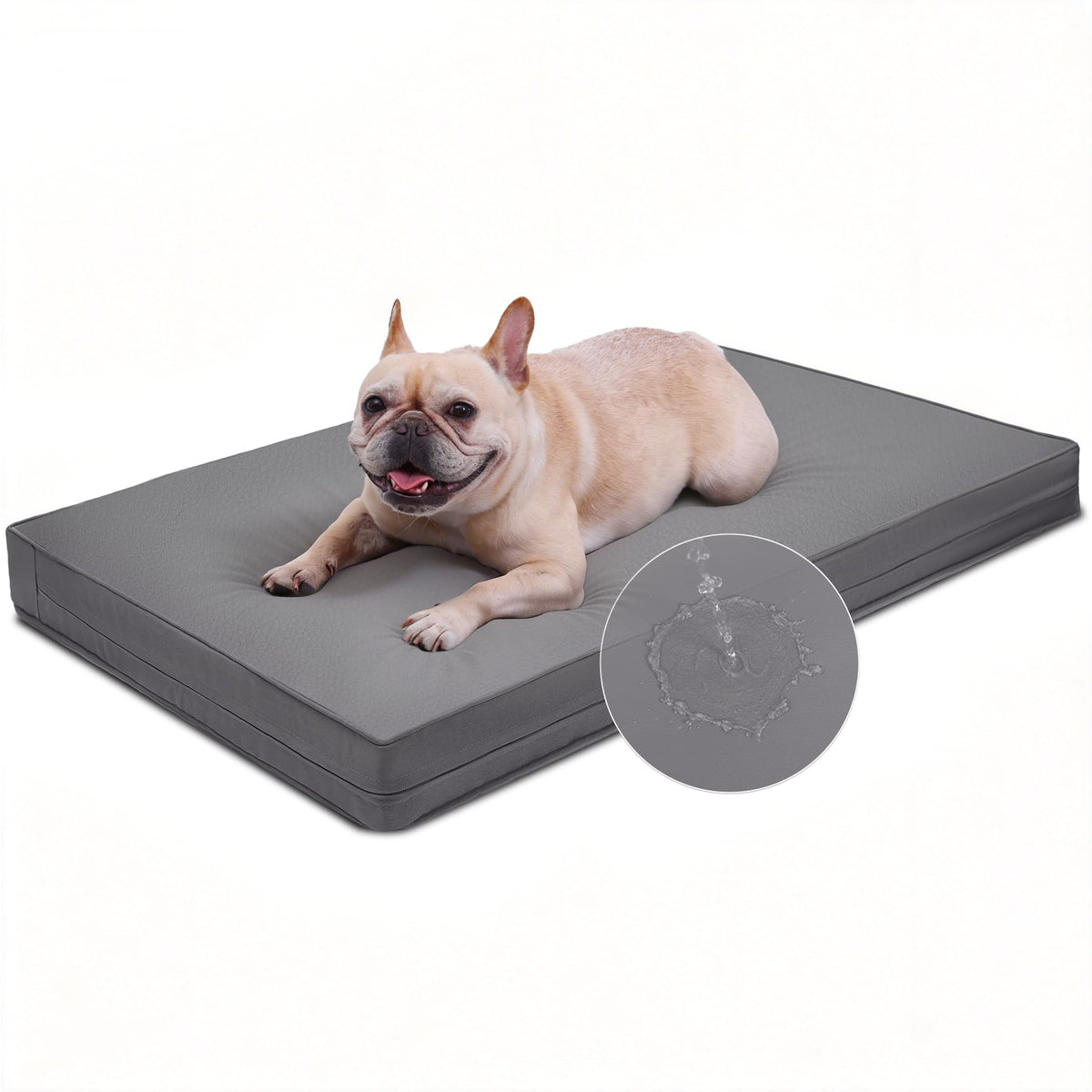 Vonabem Outdoor Waterproof Dog Bed Washable, Extra Large Crate Pad 42 inch, Wipeable Leather XL Pet beds with Removable Cover, Foam Orthopedic Anti-Slip Kennel Pads Reversible, 41"x27" Grey