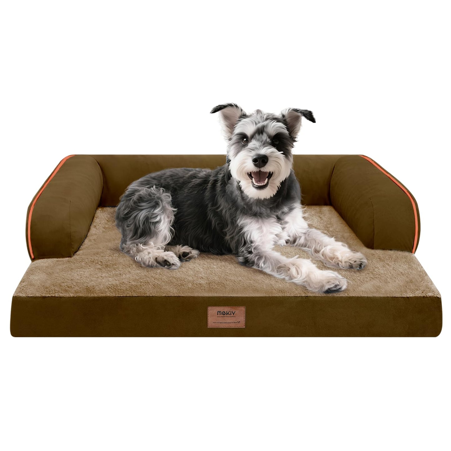 MEKIY Orthopedic Washable Dog Bed with Bolster for Medium to Large Dogs | Pillow Support for Neck Relief, Egg Crate Foam, Waterproof Liner, Anti-Slip Bottom, Removable Bolster Cover, 36 x 27 Inch
