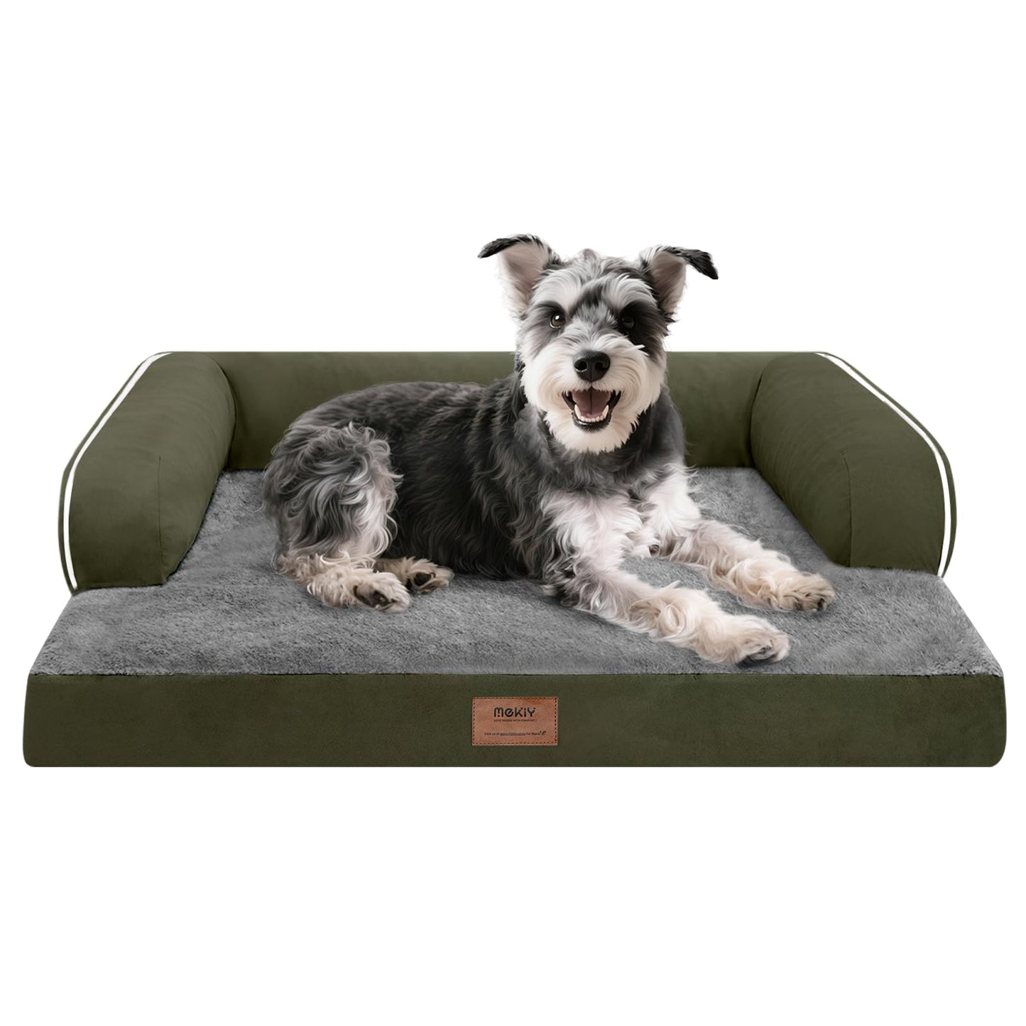 MEKIY Orthopedic Washable Dog Bed with Bolster for Medium to Large Dogs | Pillow Support for Neck Relief, Egg Crate Foam, Waterproof Liner, Anti-Slip Bottom, Removable Bolster Cover, 36 x 27 Inch