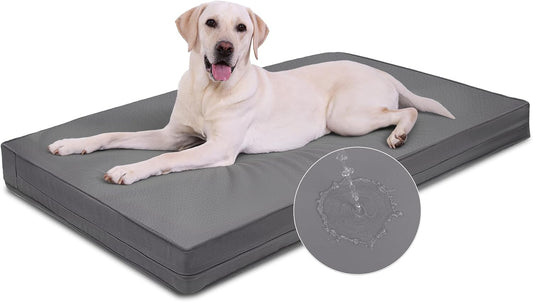 Vonabem Outdoor Waterproof Dog Bed Washable, Extra Large Crate Pad 42 inch, Wipeable Leather XL Pet beds with Removable Cover, Foam Orthopedic Anti-Slip Kennel Pads Reversible, 41"x27" Grey