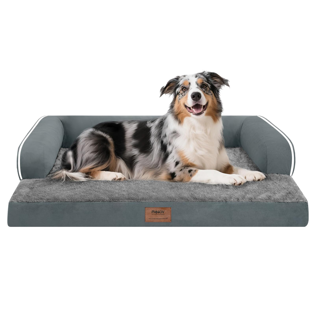 MEKIY Orthopedic Washable Dog Bed with Bolster for Medium to Large Dogs | Pillow Support for Neck Relief, Egg Crate Foam, Waterproof Liner, Anti-Slip Bottom, Removable Bolster Cover, 36 x 27 Inch